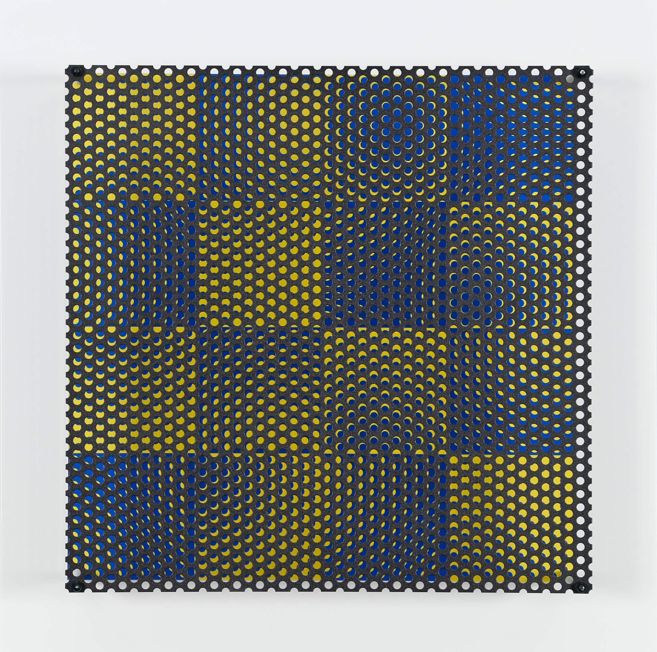 Antonio Asis – vibration 16 carres bleu et jaune, 2010 – wood, steel and serigraph