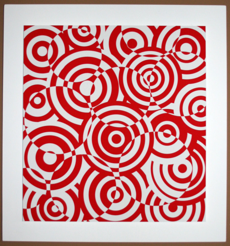Antonio Asis – interferences cercles rouge et blanc, 2010 – wood and serigraph