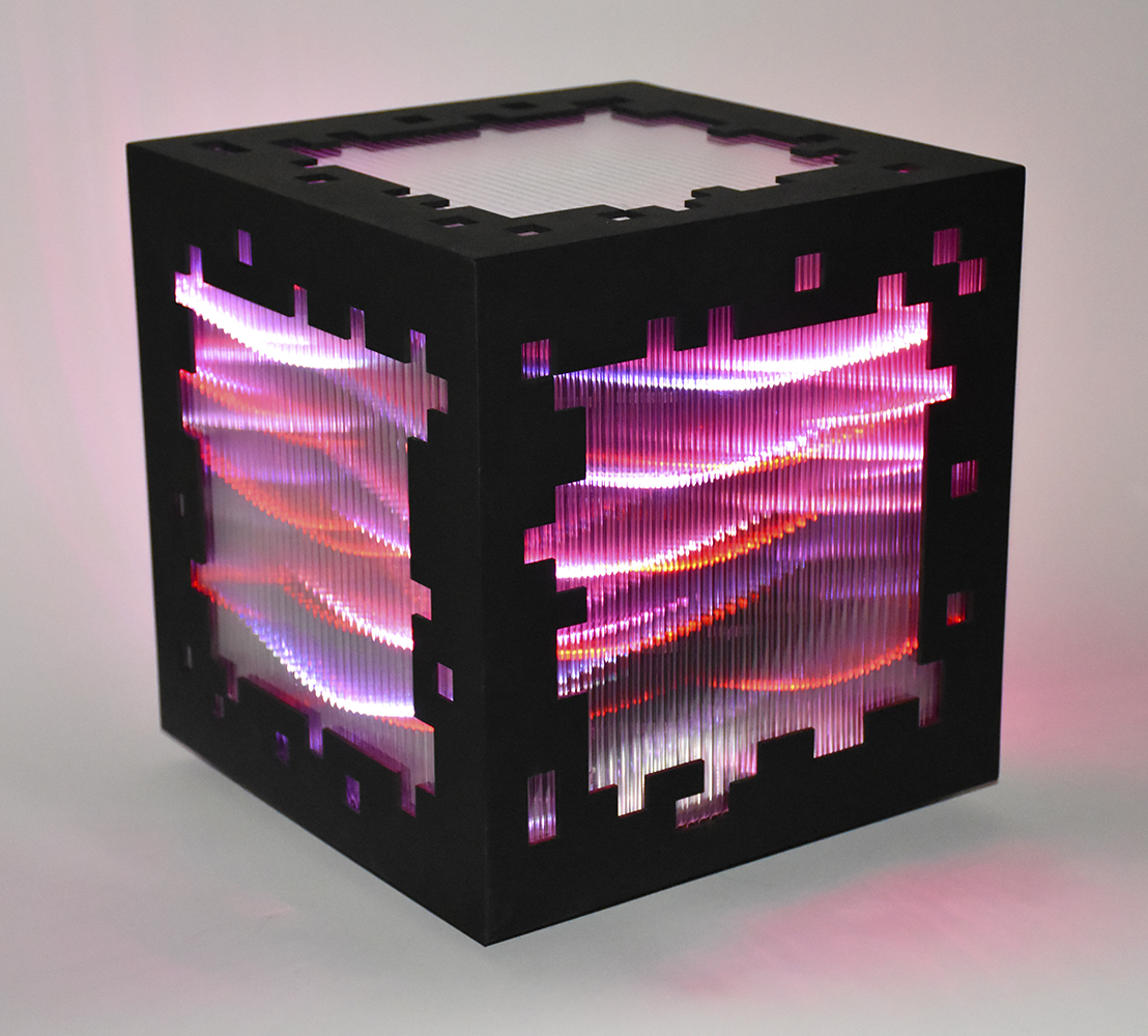Miguel Chevalier – Mini voxels light red, 2015 – wood, LED animation