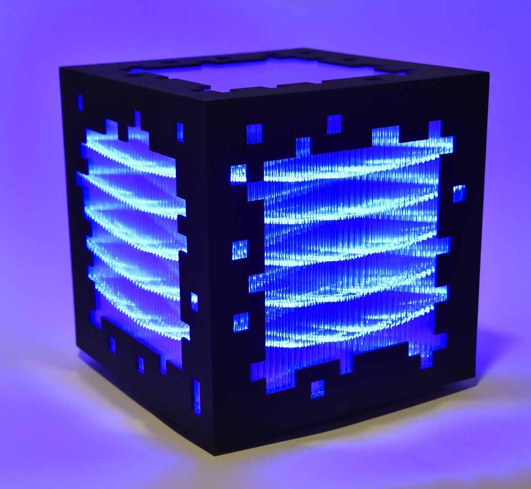 Miguel Chevalier – mini voxels light blue, 2015 – wood, LED animation