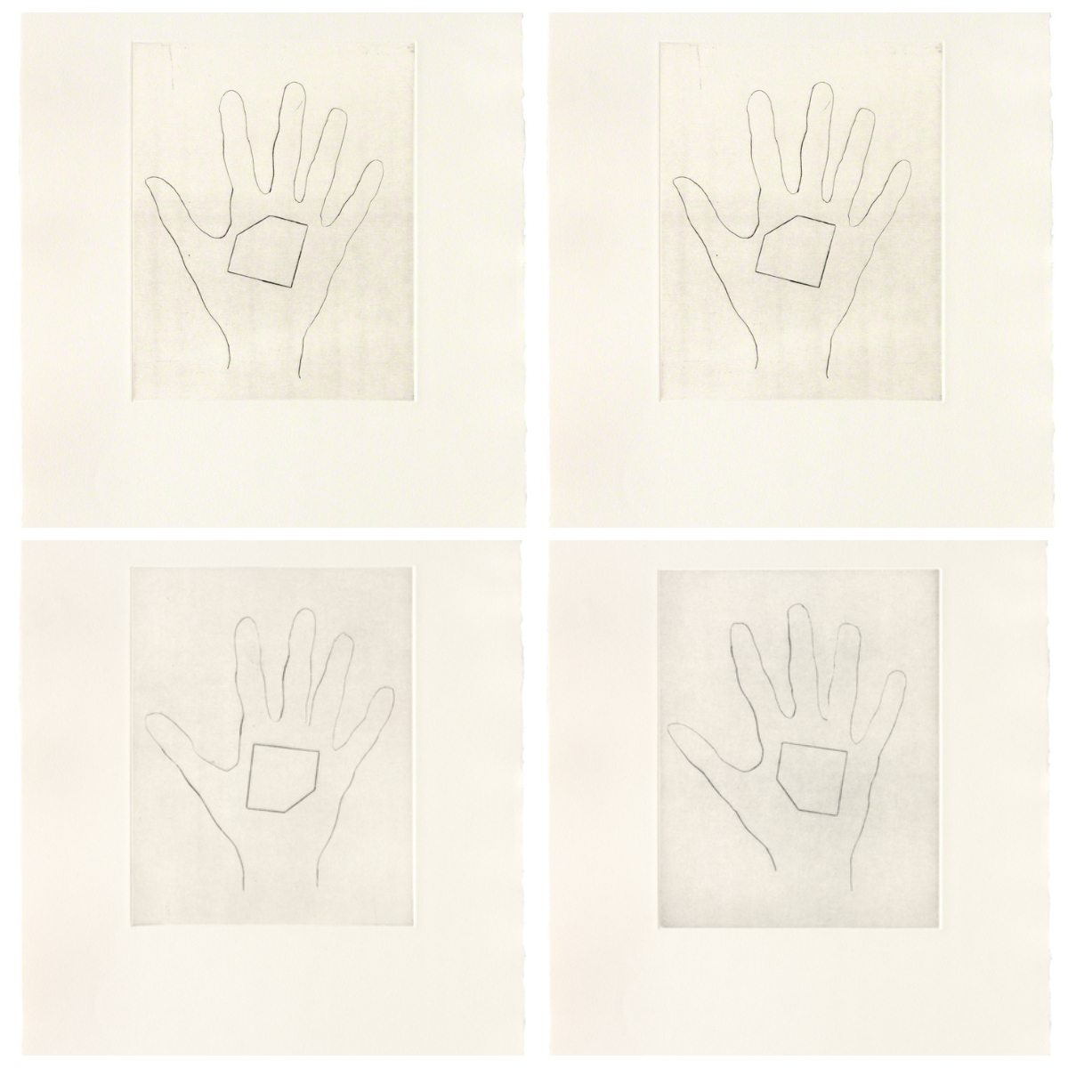 Jonathan Monk – My Left Hand Holding a Square 4, 2008 – Punta Seca