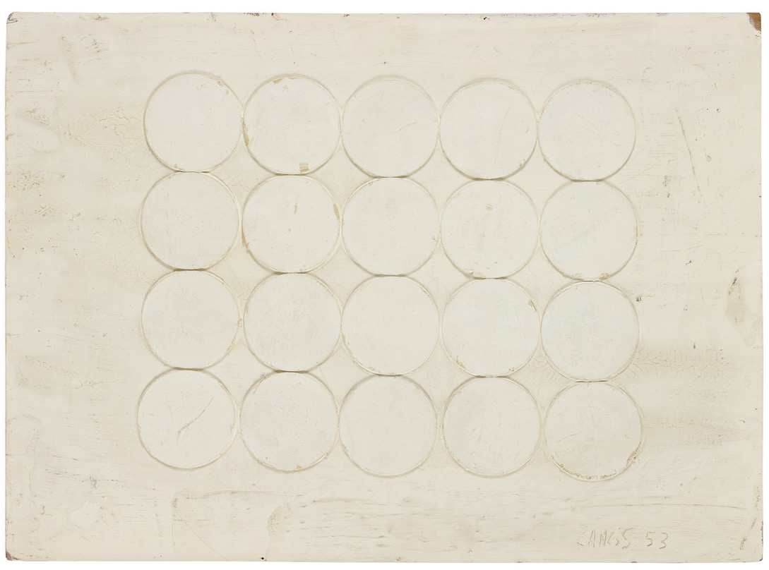 Herbert Zangs – Collage Bierdeckel auf Karton, 1953 – Collage