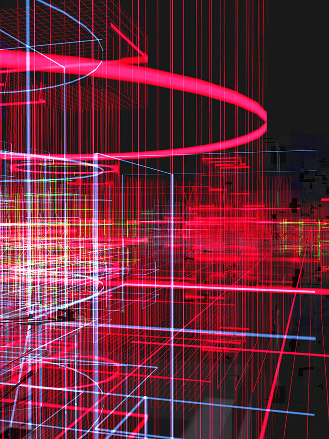 Miguel Chevalier – Meta cités filaire rouge, 2019 – Mixed Media