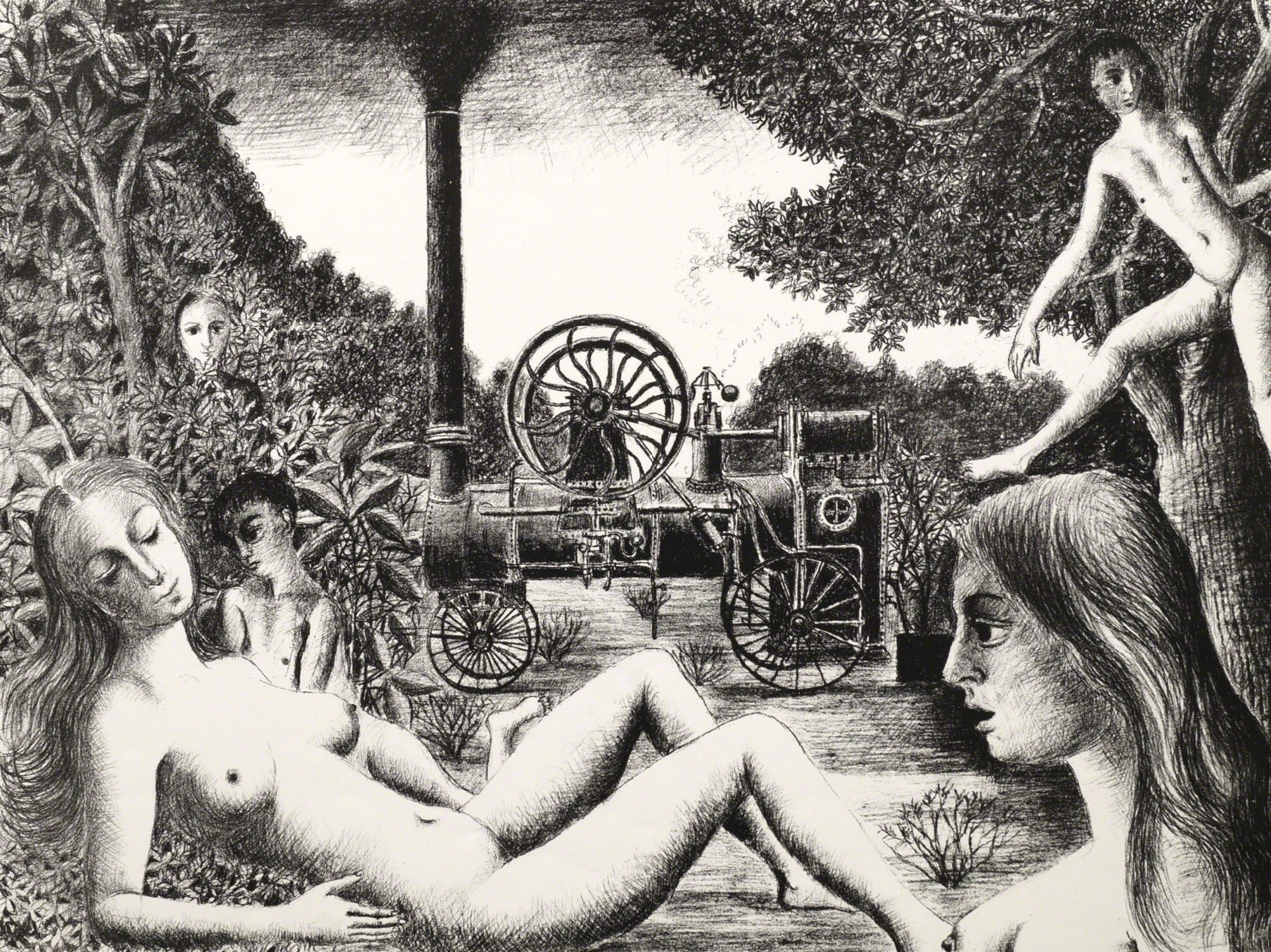 Paul Delvaux – Locomobile, 1970 – Lithograph