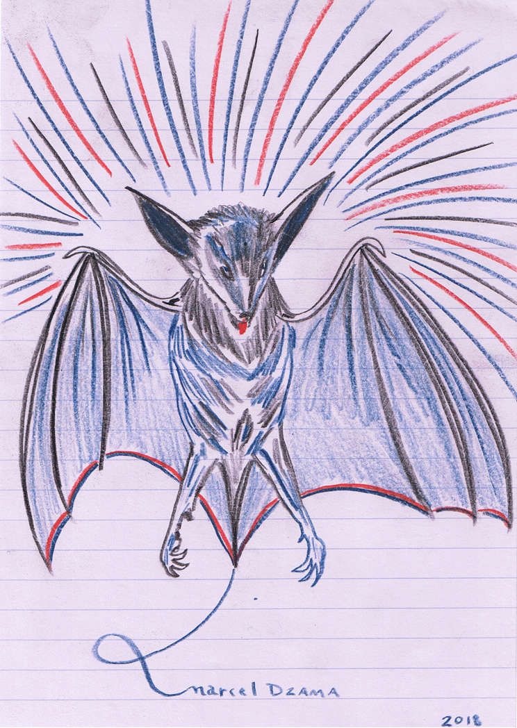 Marcel Dzama – A Blind Man’s Scrap Book (Radiant Bat), 2018 – Crayons de couleur