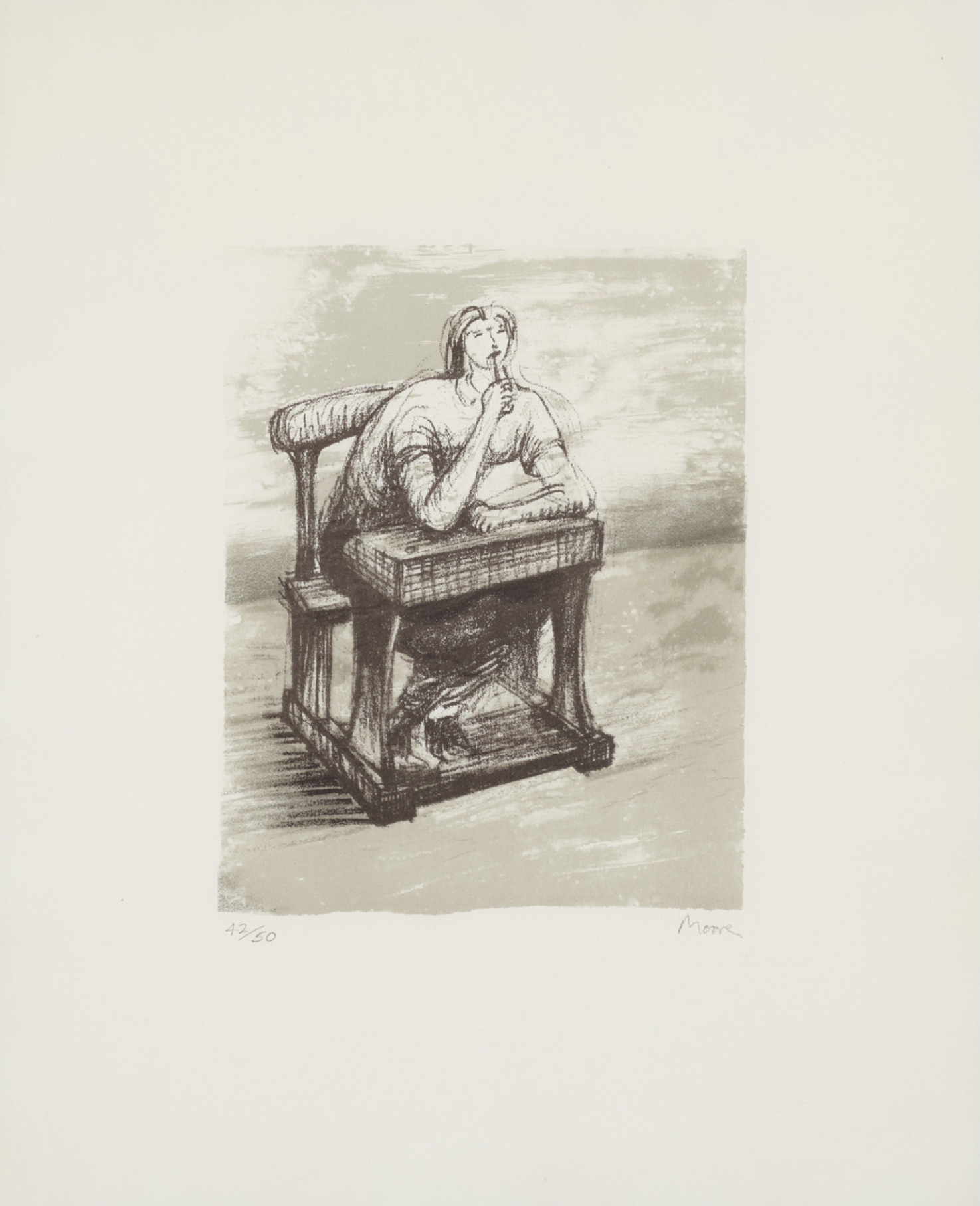 Henry Moore – Girl Seated at Desk IV, 1974 – Lithographie