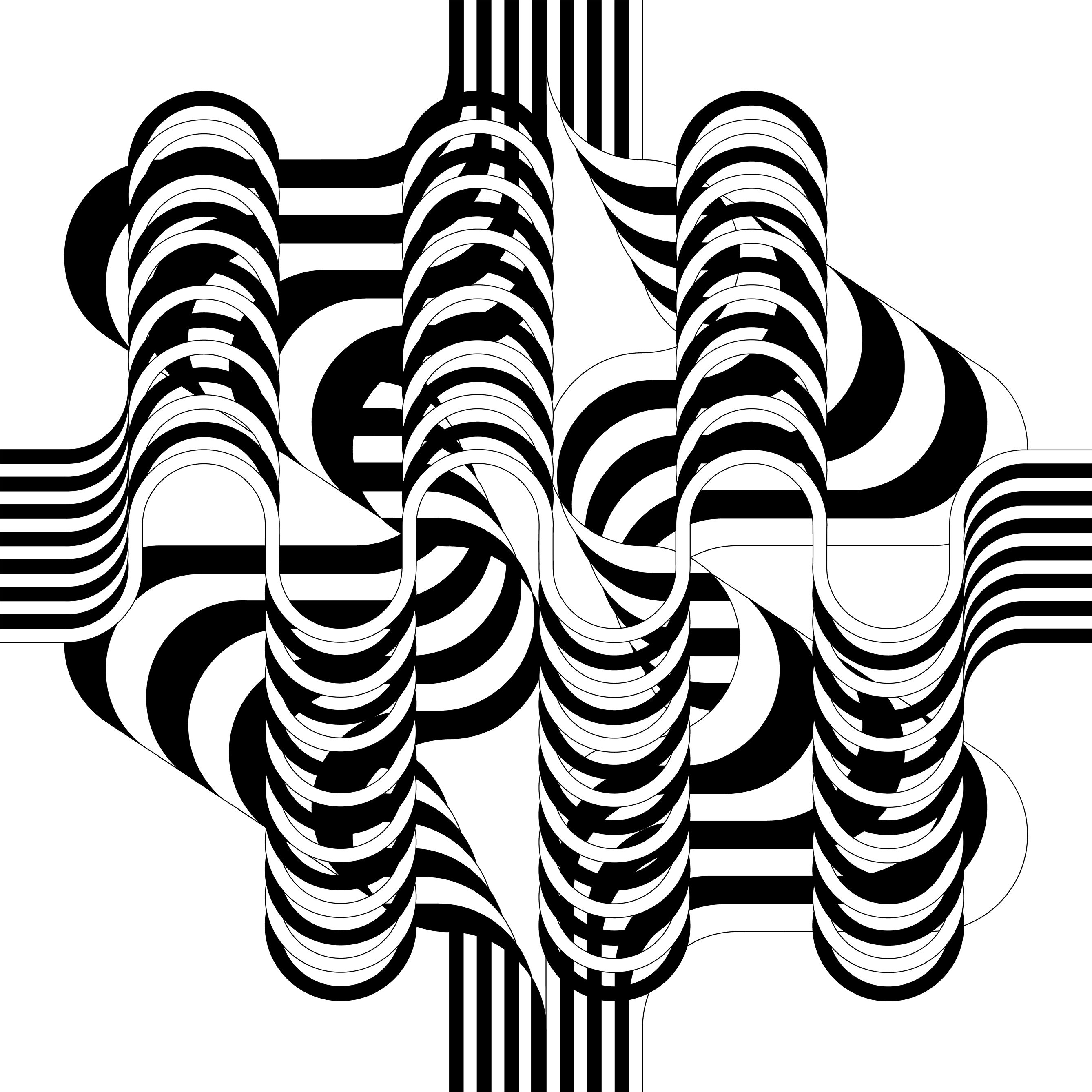 Julio Le Parc – Larga marcha, 4 bifurcaciones, 7 (black and white), 2021 – Lithographie
