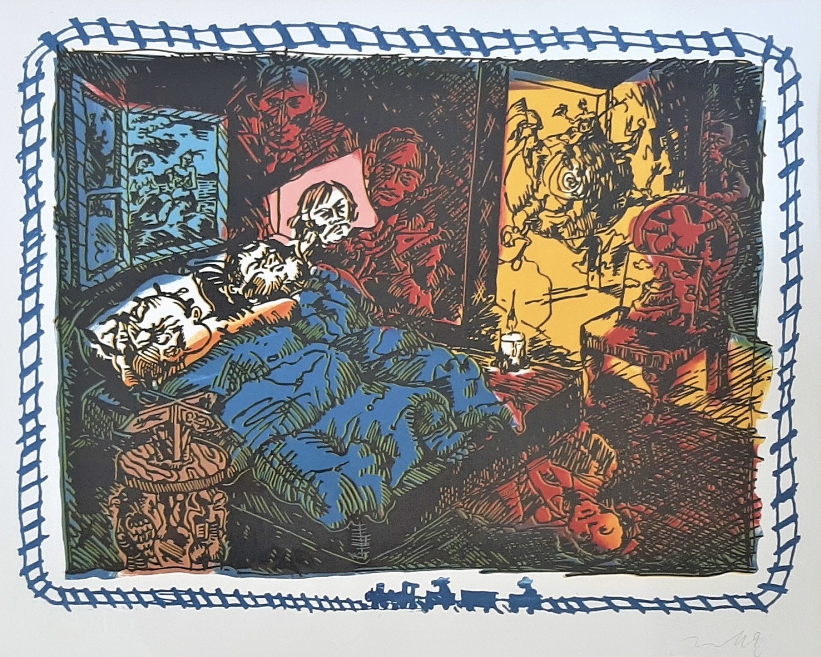 Jorg Immendorf – Surrealistisches Tribunal, 1998 – Grabado en linóleo