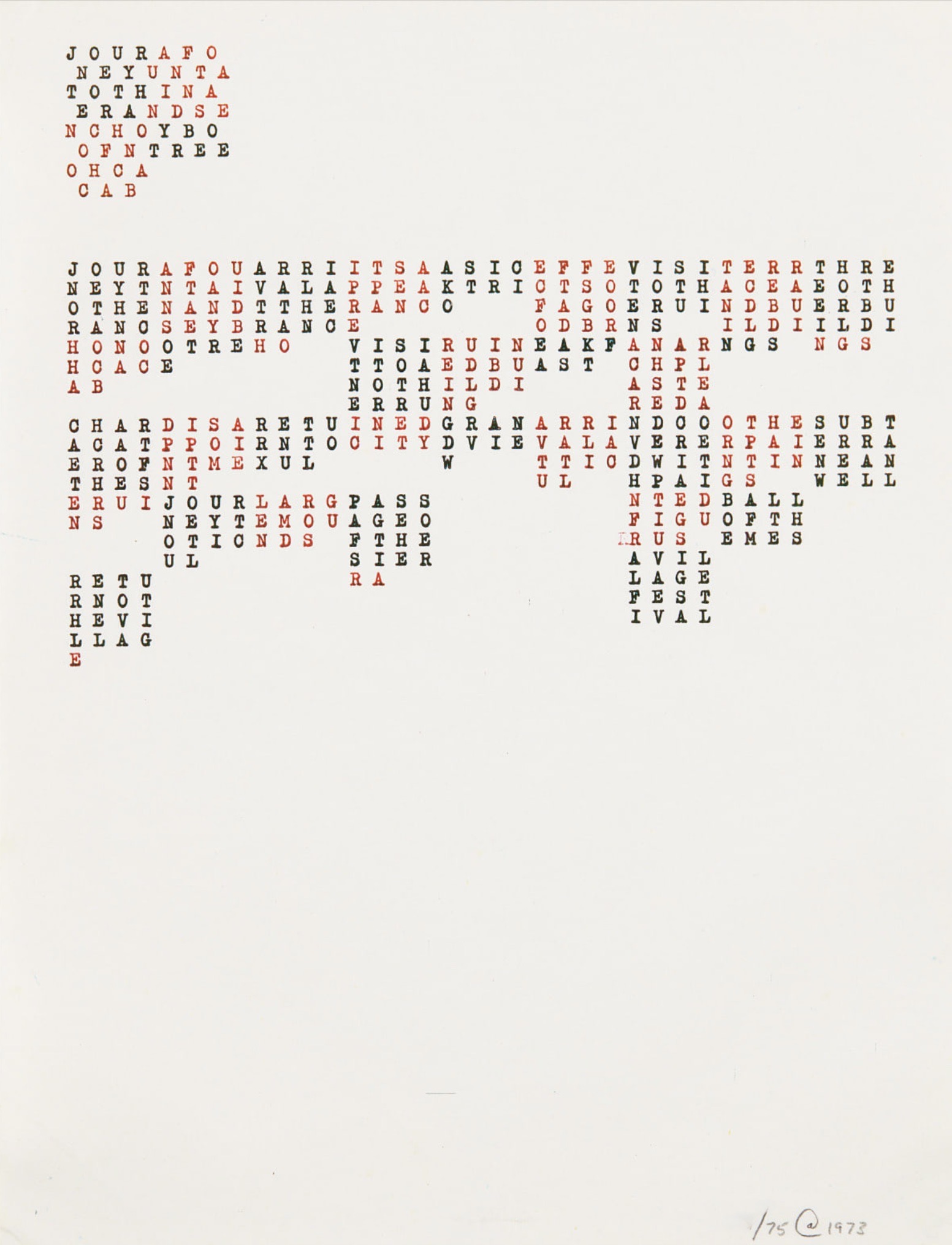 Carl Andre – Untitled (Text Grid), 1973 – Sérigraphie (Screen-print)