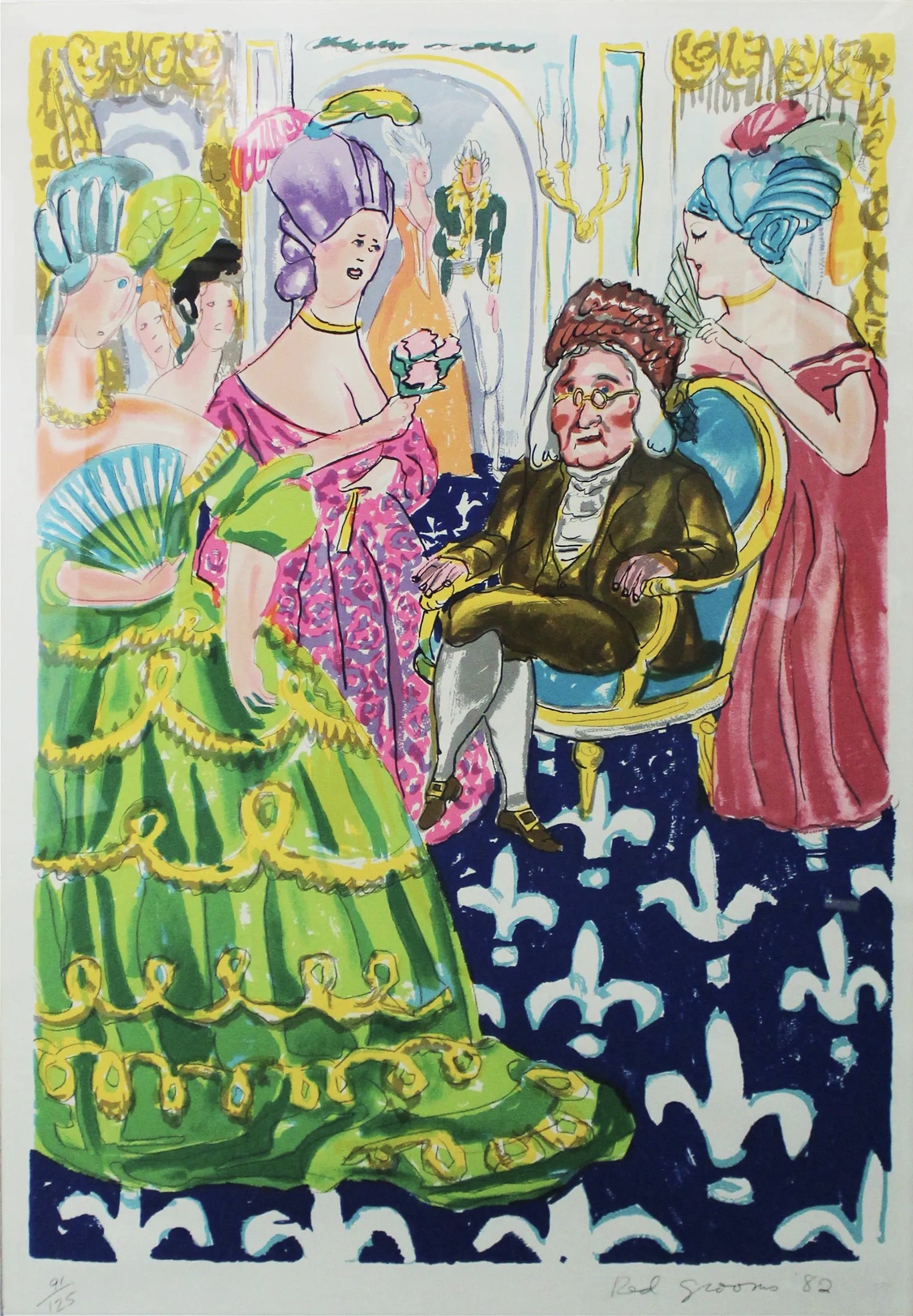 Red Grooms – Franklins Reception at the Court of France, 1982 – Lithographie