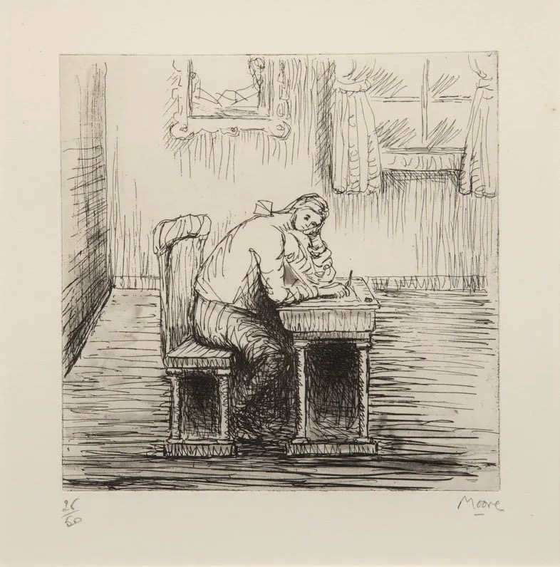Henry Moore – Girl doing homework II, 1974 – Gravure