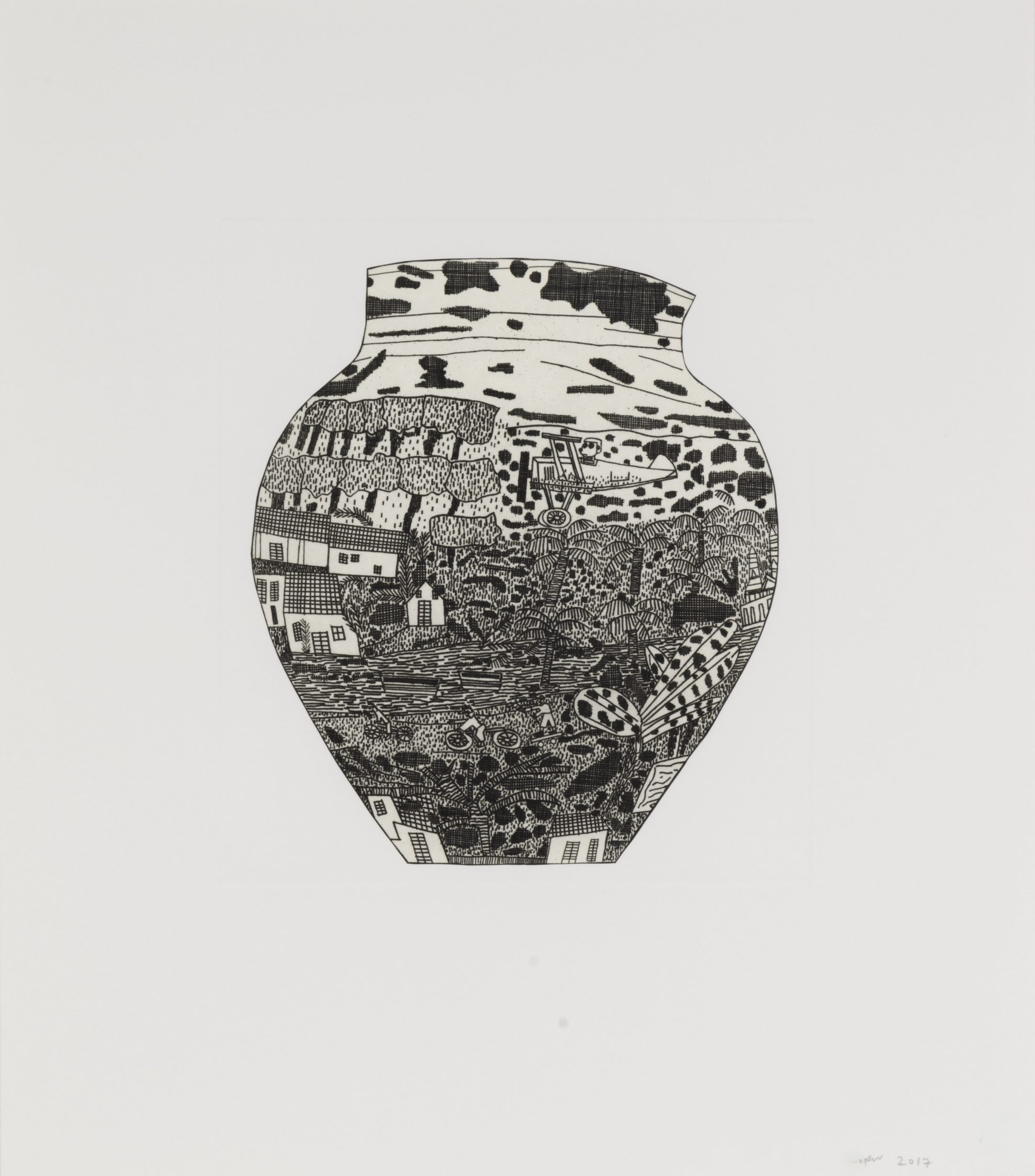 Jonas Wood – Untitled (Round Pot From 8 pots), 2017 – Técnica mixta