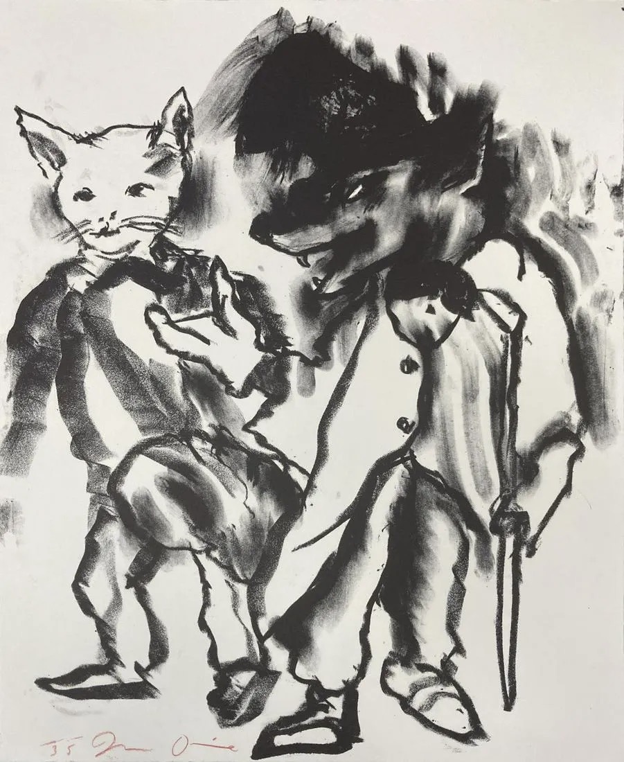 Jim Dine – Untitled from Pinocchio Suite (wolf and a cat), 2005 – Litografía