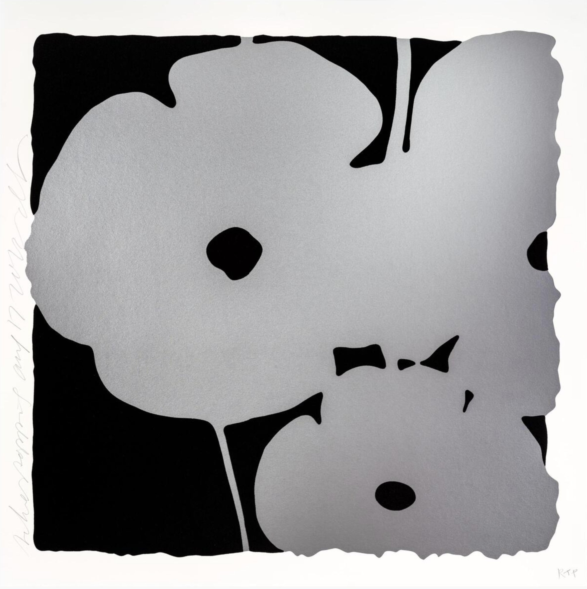 Donald Sultan – Silver Poppies, Sept 7, 2022 (against black), 2022 – Zeefdruk
