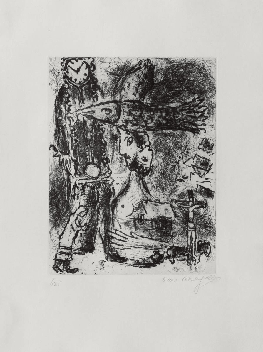 Marc Chagall – Composition A L'Horloge, 1967 – Grabado Aguatinta
