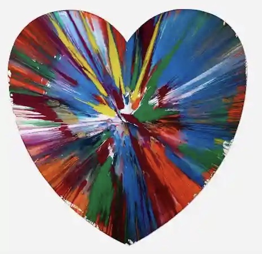 Damien Hirst – Heart Spin Painting (Blue, red, yellow), 2009 – Acrylique sur papier