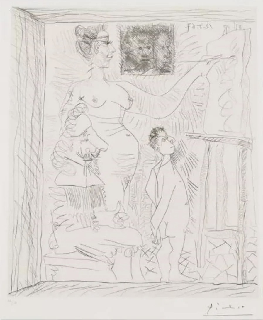 Pablo Picasso – L Inspiration Travaille Et Le Peintre Se Tourne Les Pouches, 1951 – Gemengde techniek.