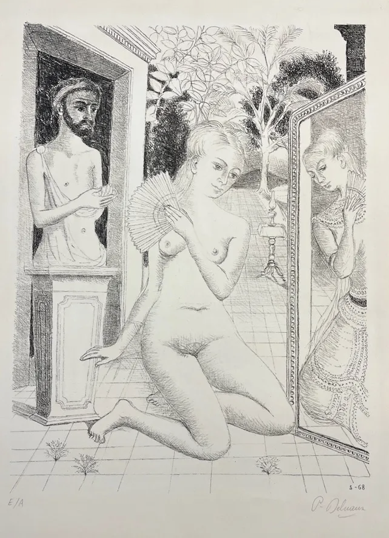 Paul Delvaux – L'Eventail, 1968 – Aguafuerte