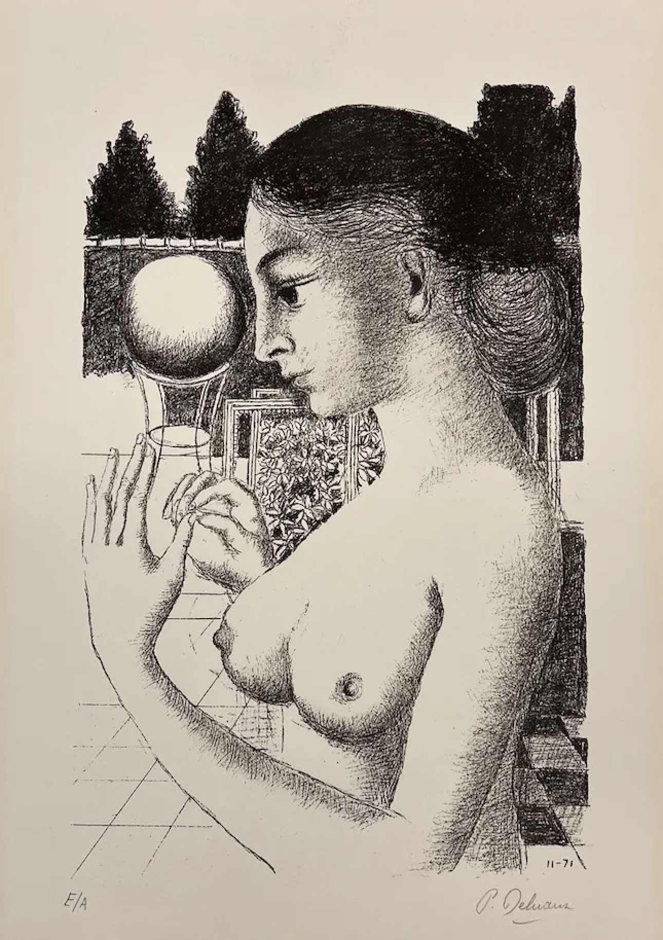 Paul Delvaux – La femme a la Boule, 1971 – Lithographie