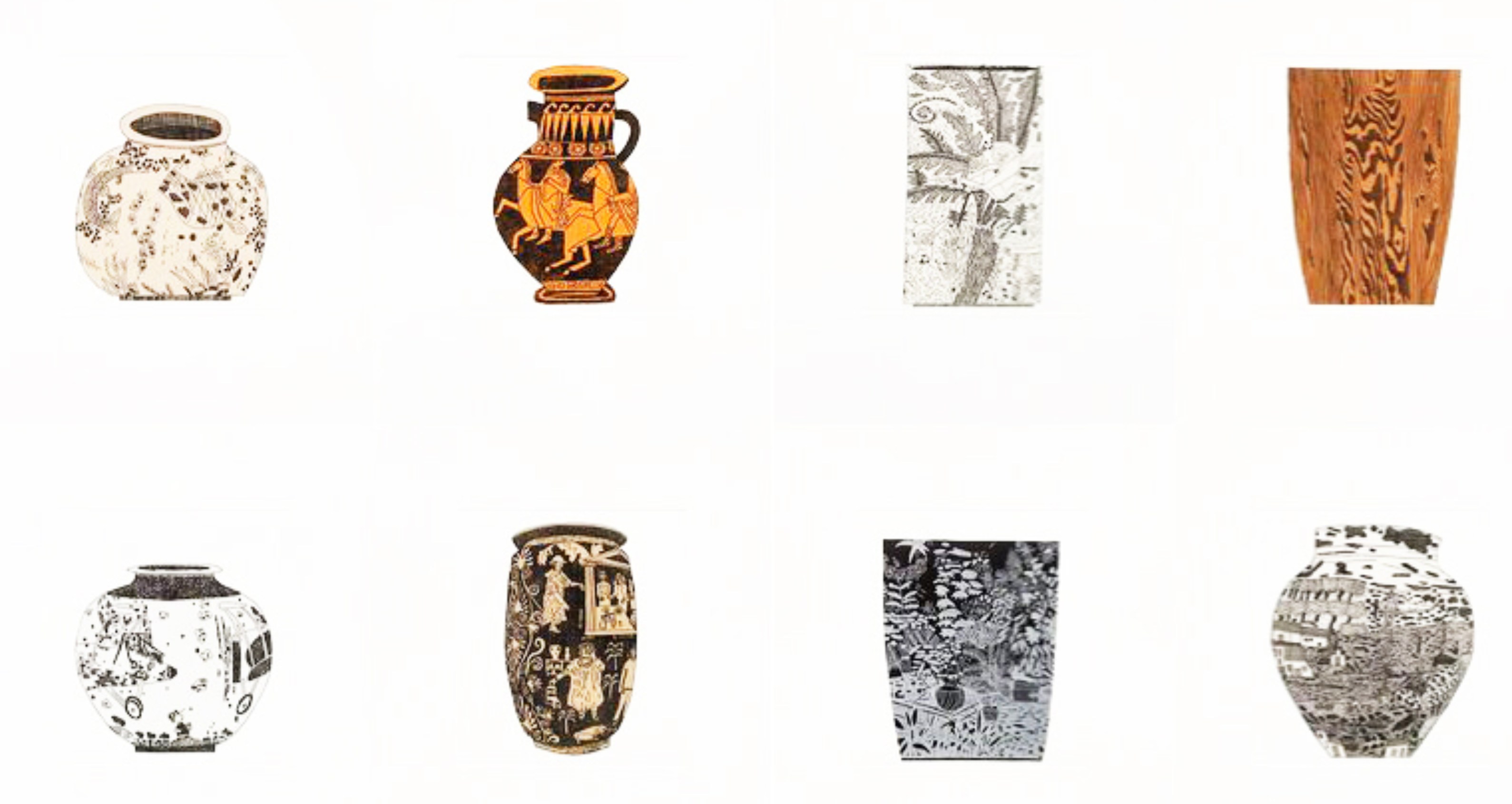 Jonas Wood – 8 Pots (Portfolio of 8), 2017 – Aguafuerte