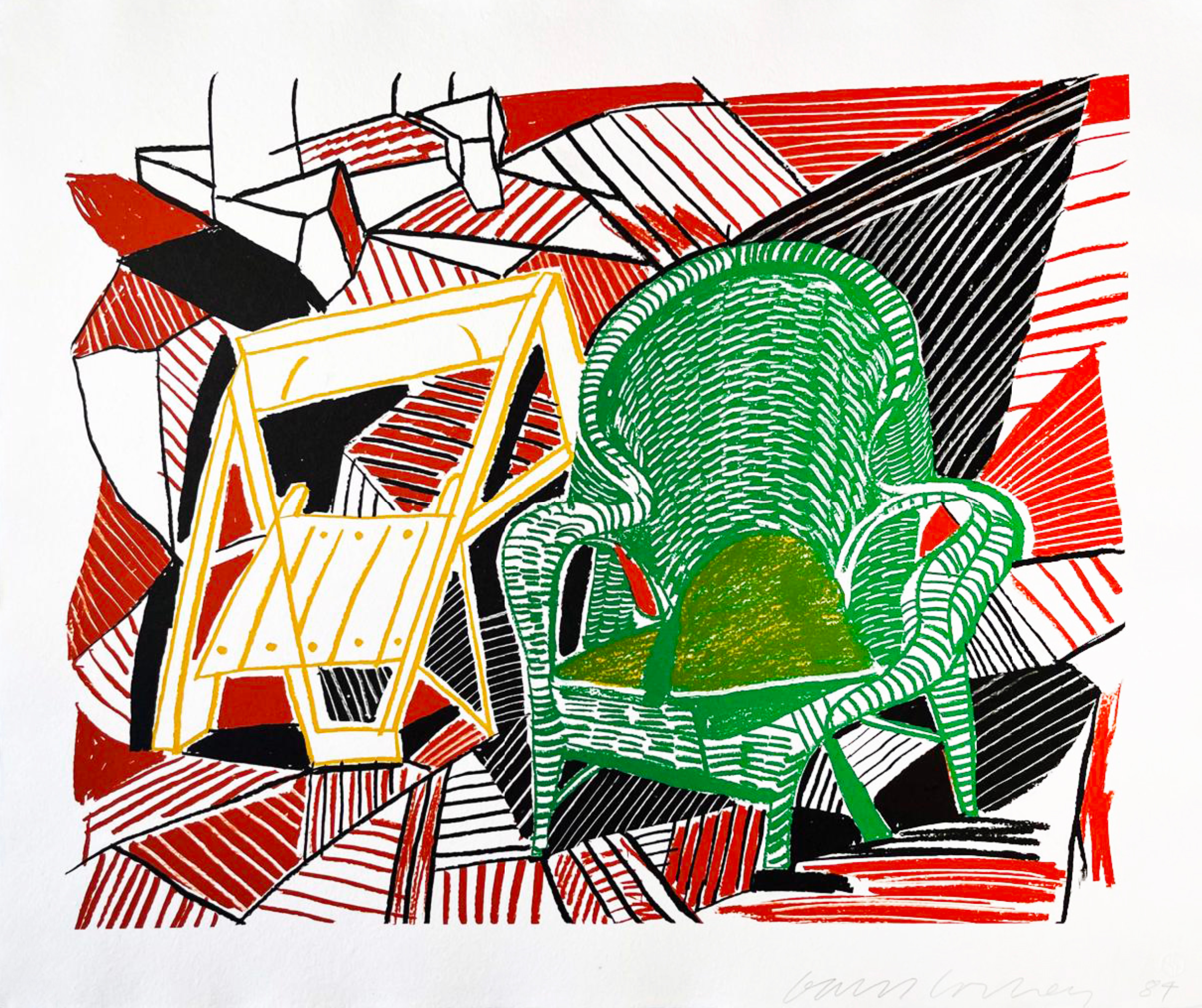 David Hockney – Two Pembroke Studio Chairs from the Moving Focus series, 1984 – Lithograph