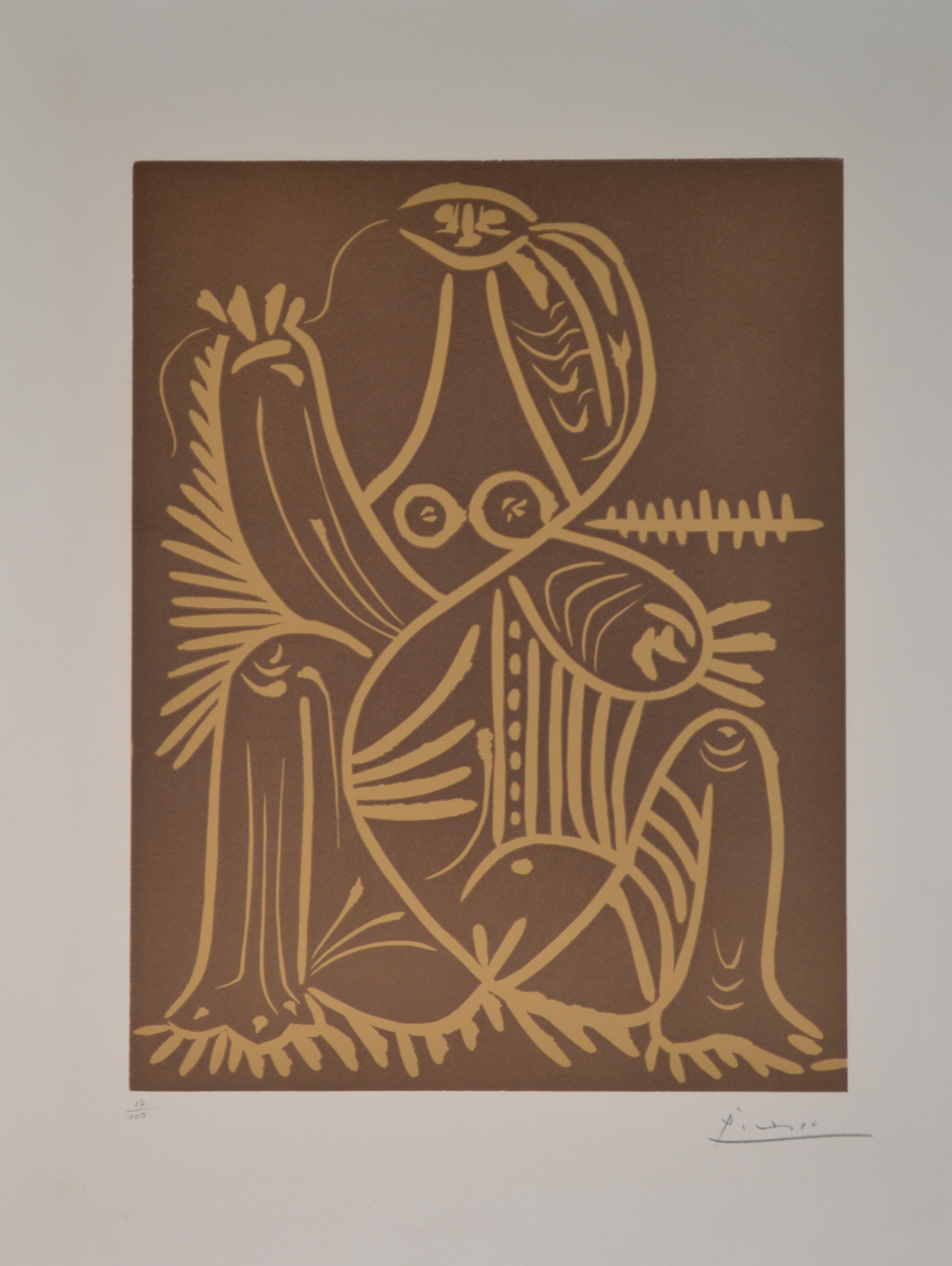 Pablo Picasso – Femme assise en pyjama de plage. II - B1062, 1961 – Linolschnitt