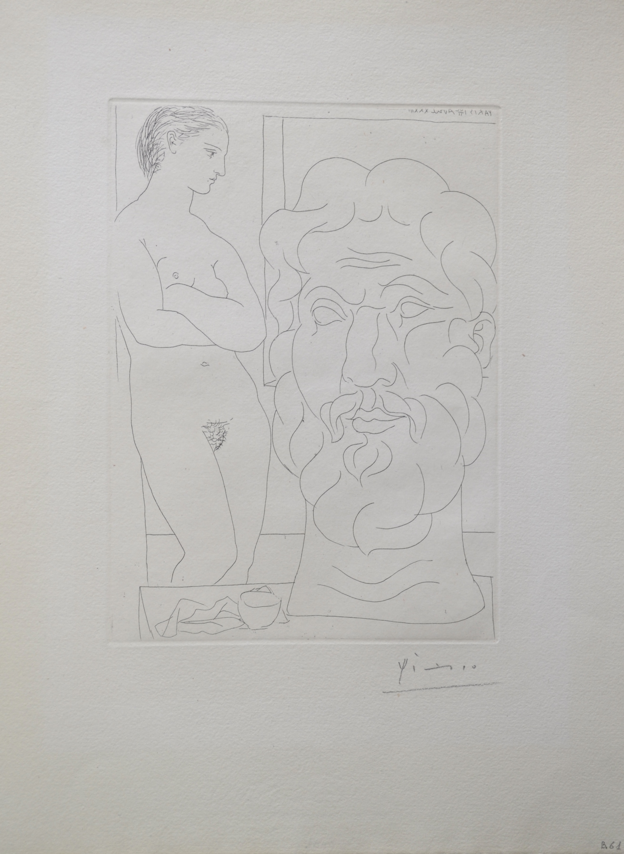 Pablo Picasso – Modèle et Grande Tête Sculptée (B170 Vollard), 1933 – Aguafuerte