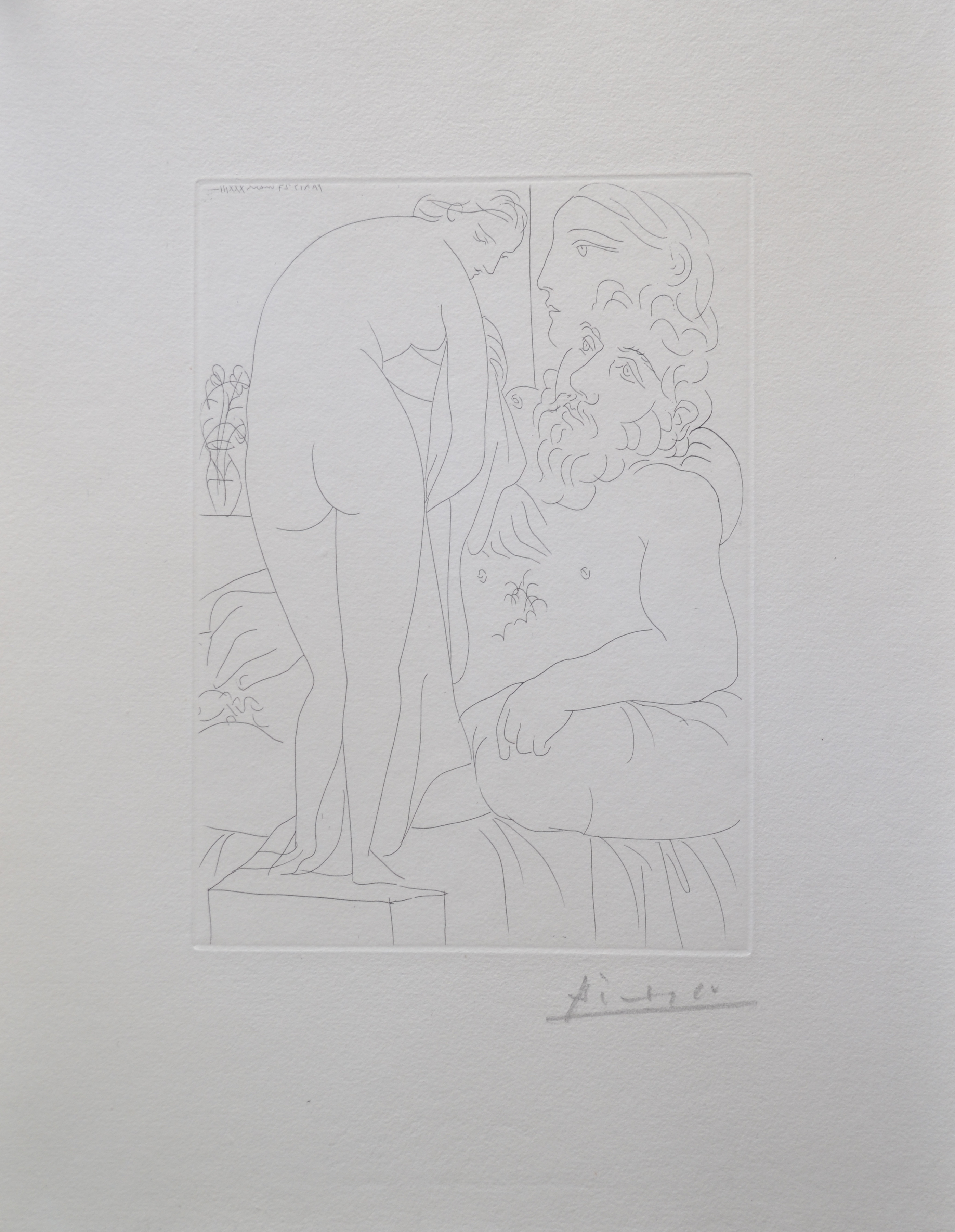 Pablo Picasso – Le repos du sculpteur devant un nu à la draperie, pl. 51 (B160 Vollard), 1933-1939 – Radierung