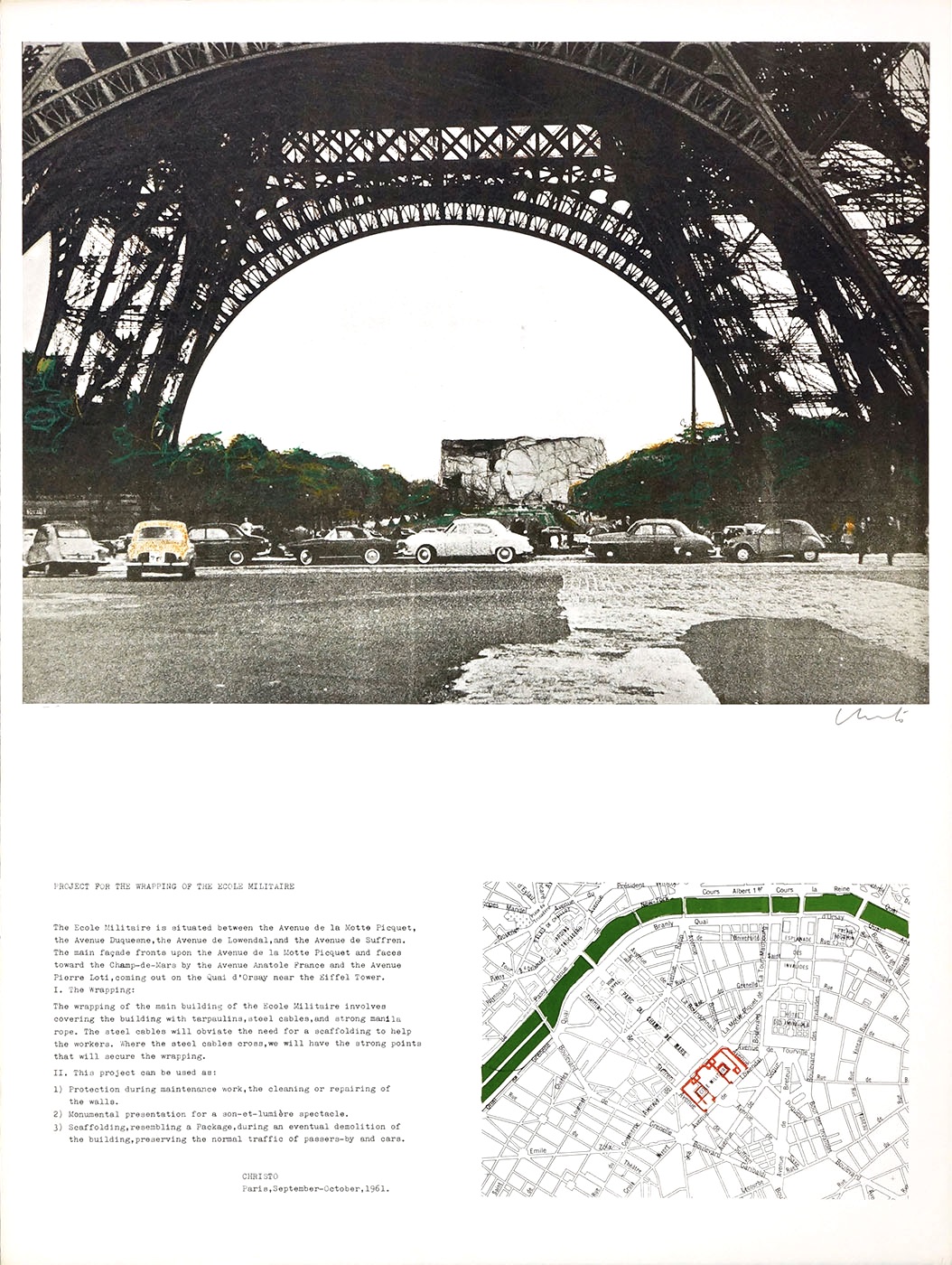 Javacheff Christo – Project Ecole Militaire, Paris, 1961 – Lithografie