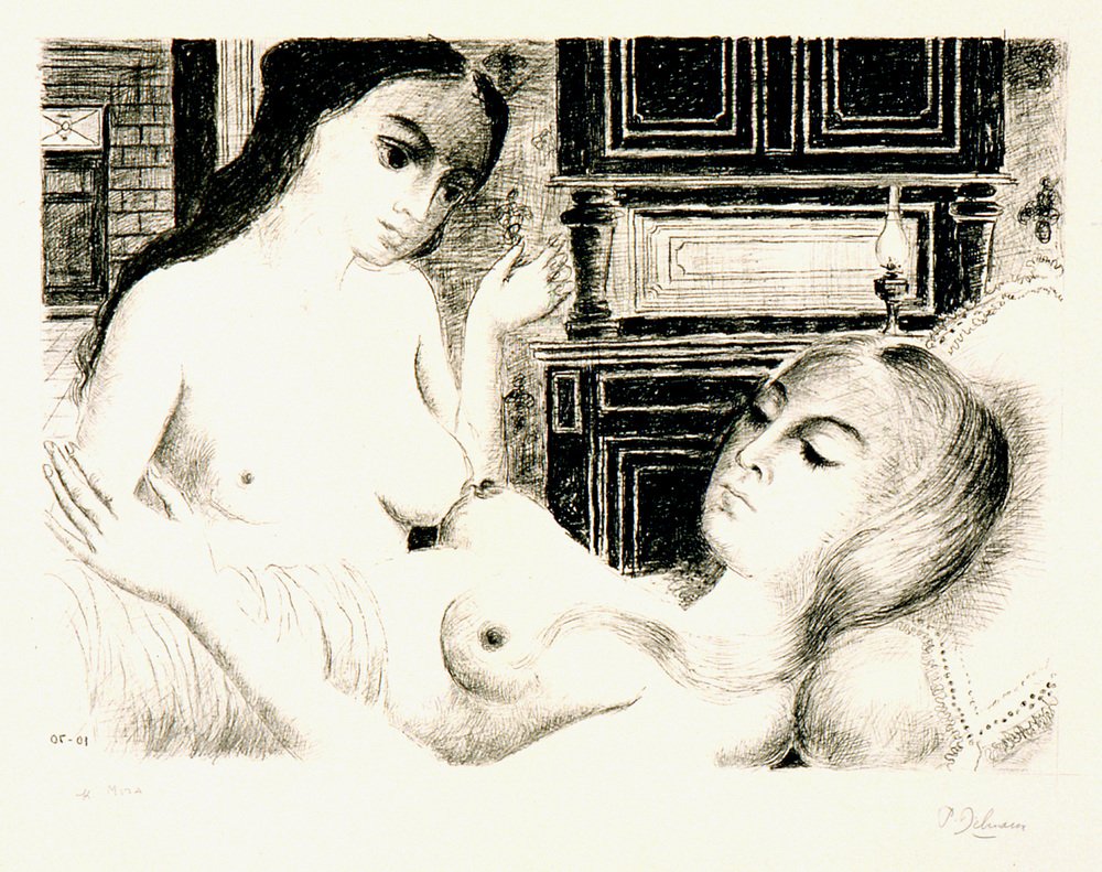 Paul Delvaux – Le Sommeil, 1970 – Litografía