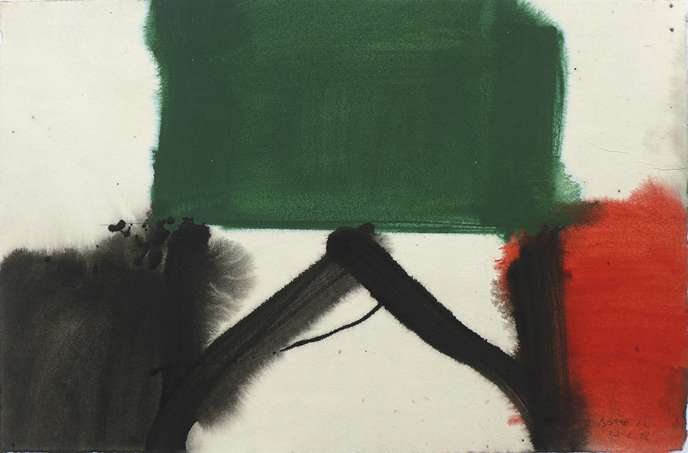 Alfons Borrell – Untitled (Green Block and Black Strokes), 1988 – Mixed Media