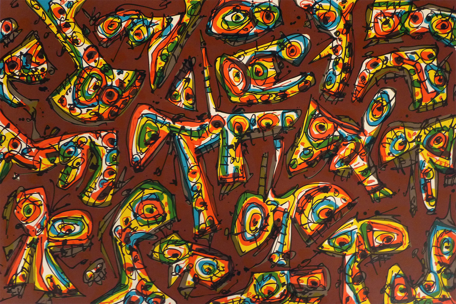 Antonio Saura – Serie Abierta (Vibrant Eyes and Abstract Shapes, 1989 – Lithographie