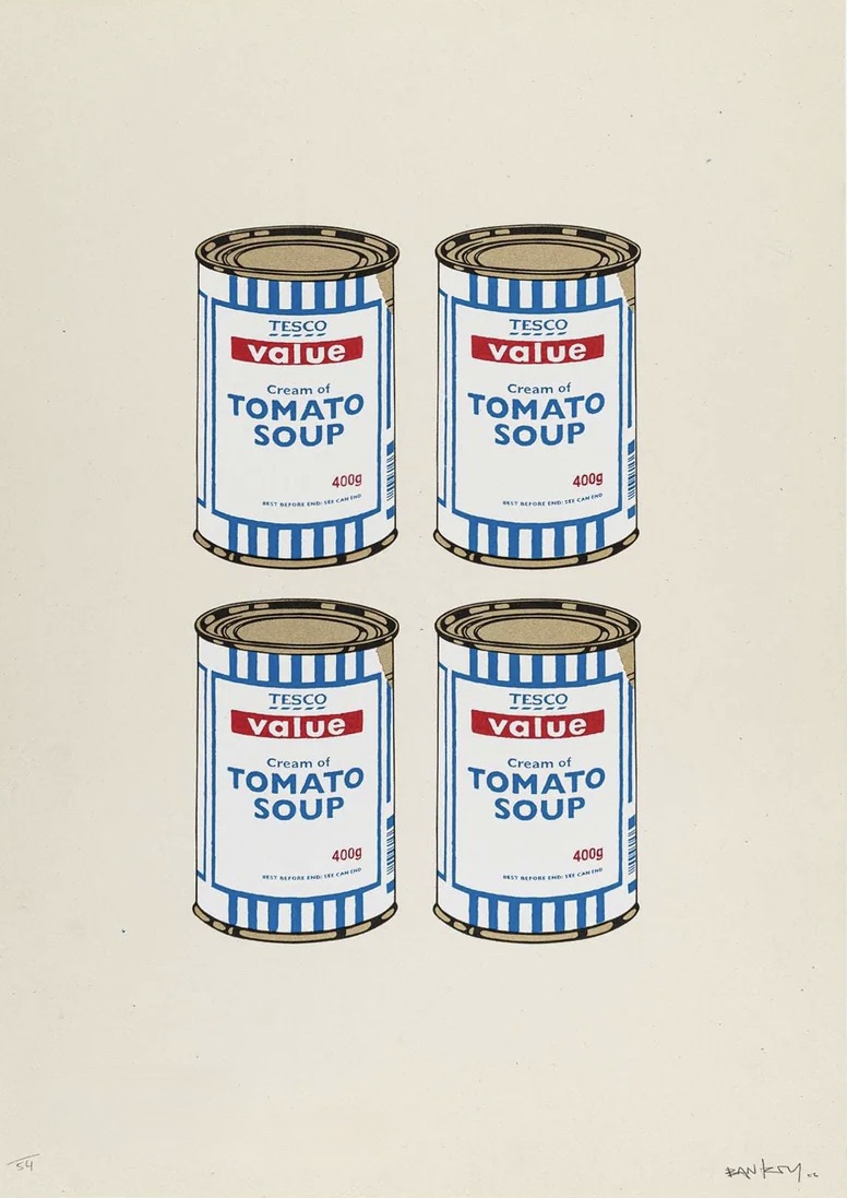 Banksy – Four Soup Cans - Gold on Cream, 2005 – Screen-print
