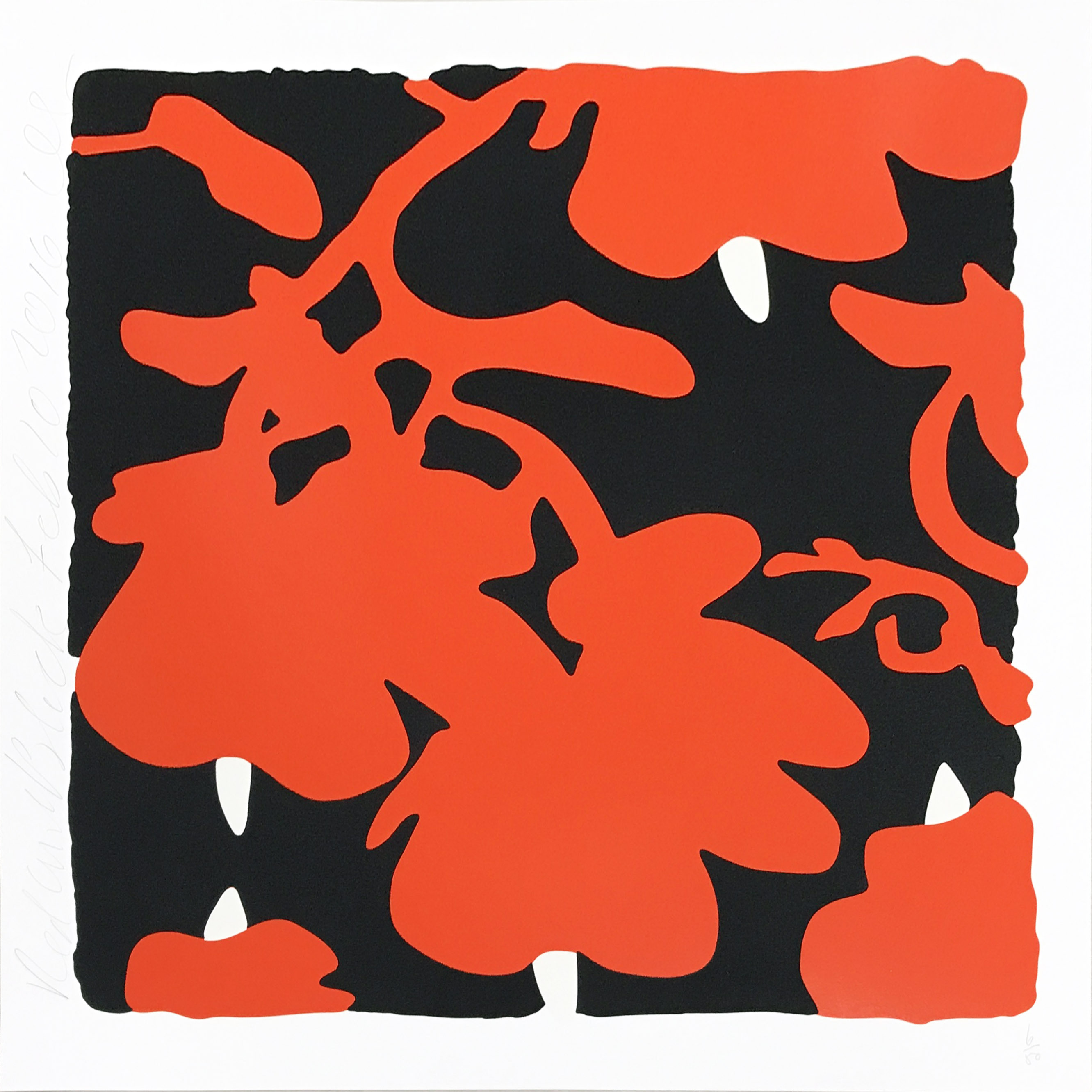 Donald Sultan – Lantern Flowers - Red/Black background, 2017 – Sérigraphie/Silkscreen