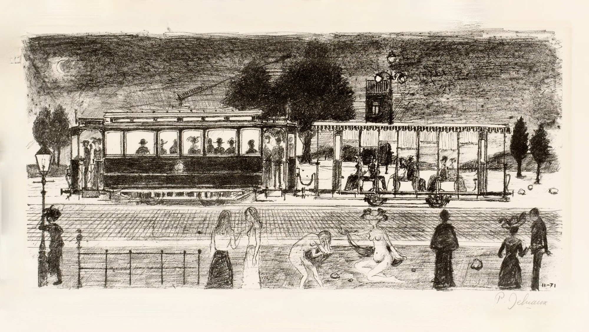 Paul Delvaux – Le tramway, 1971 – Lithograph