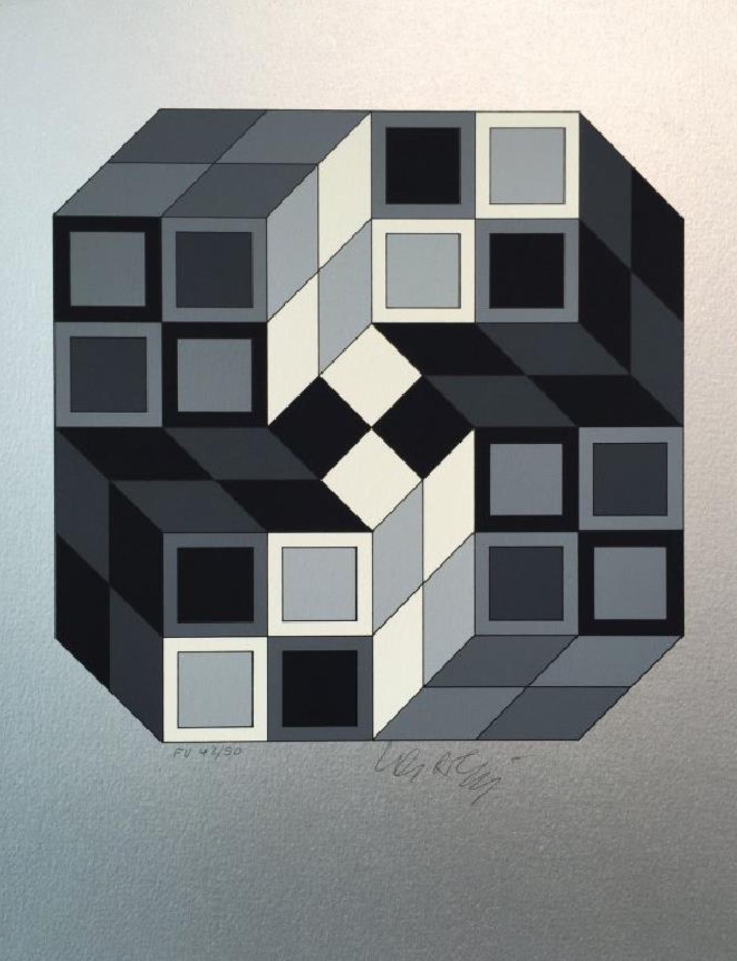 Victor Vasarely – Silver Composition, 1980 – Screen-print