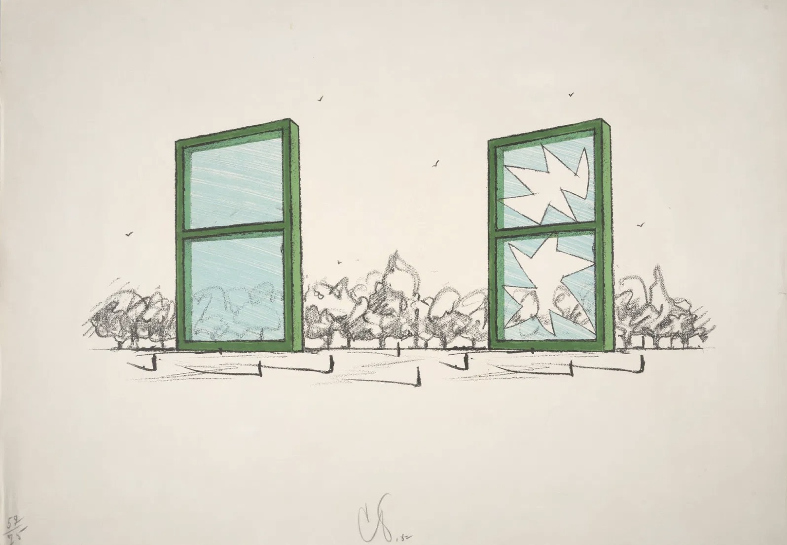 Claes Oldenburg – Proposal For A Civic Monument In The Form Of Two Windows, 1982 – Lithograph
