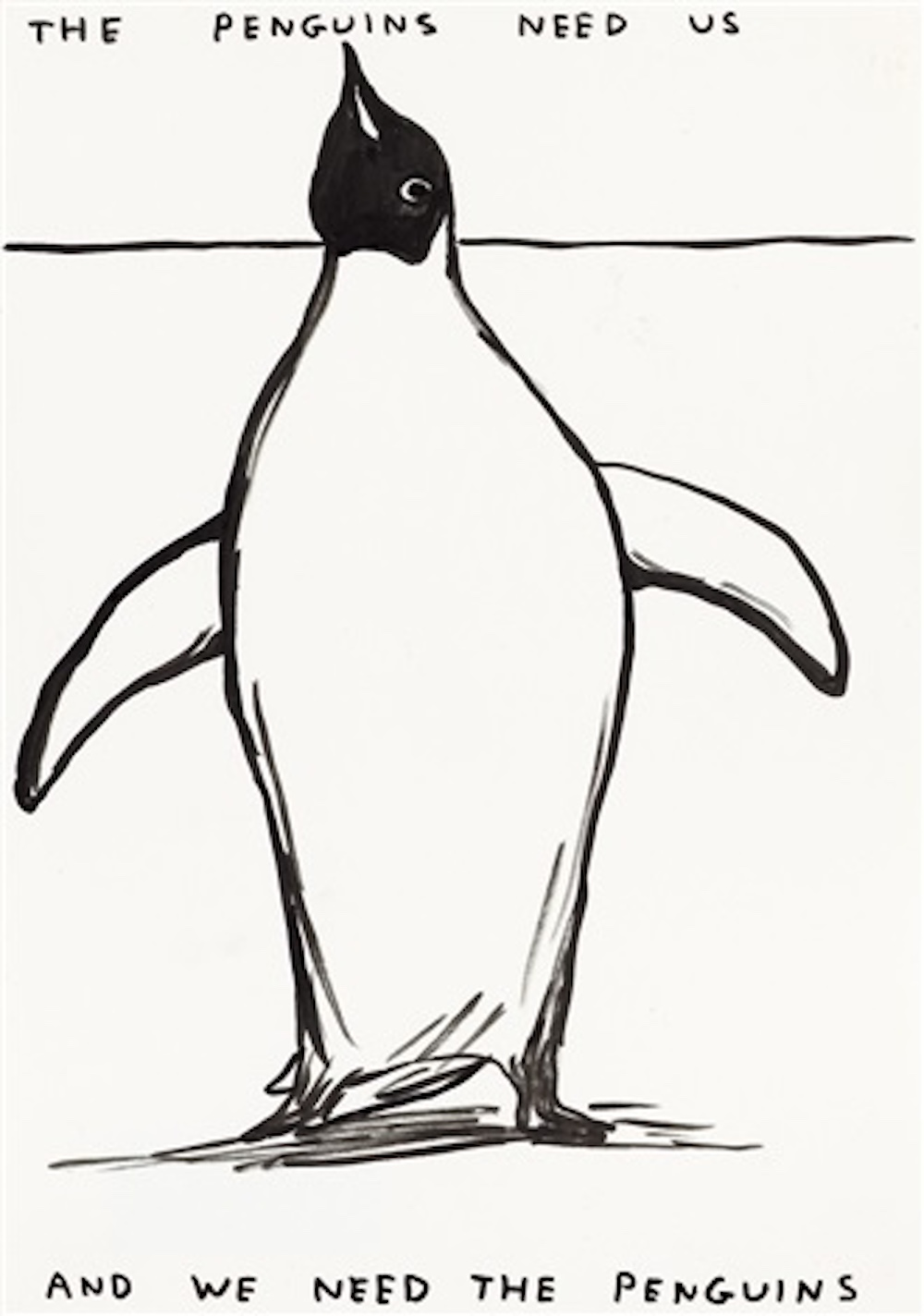 David Shrigley – The Penguins need us, 2021 – Gemengde techniek.