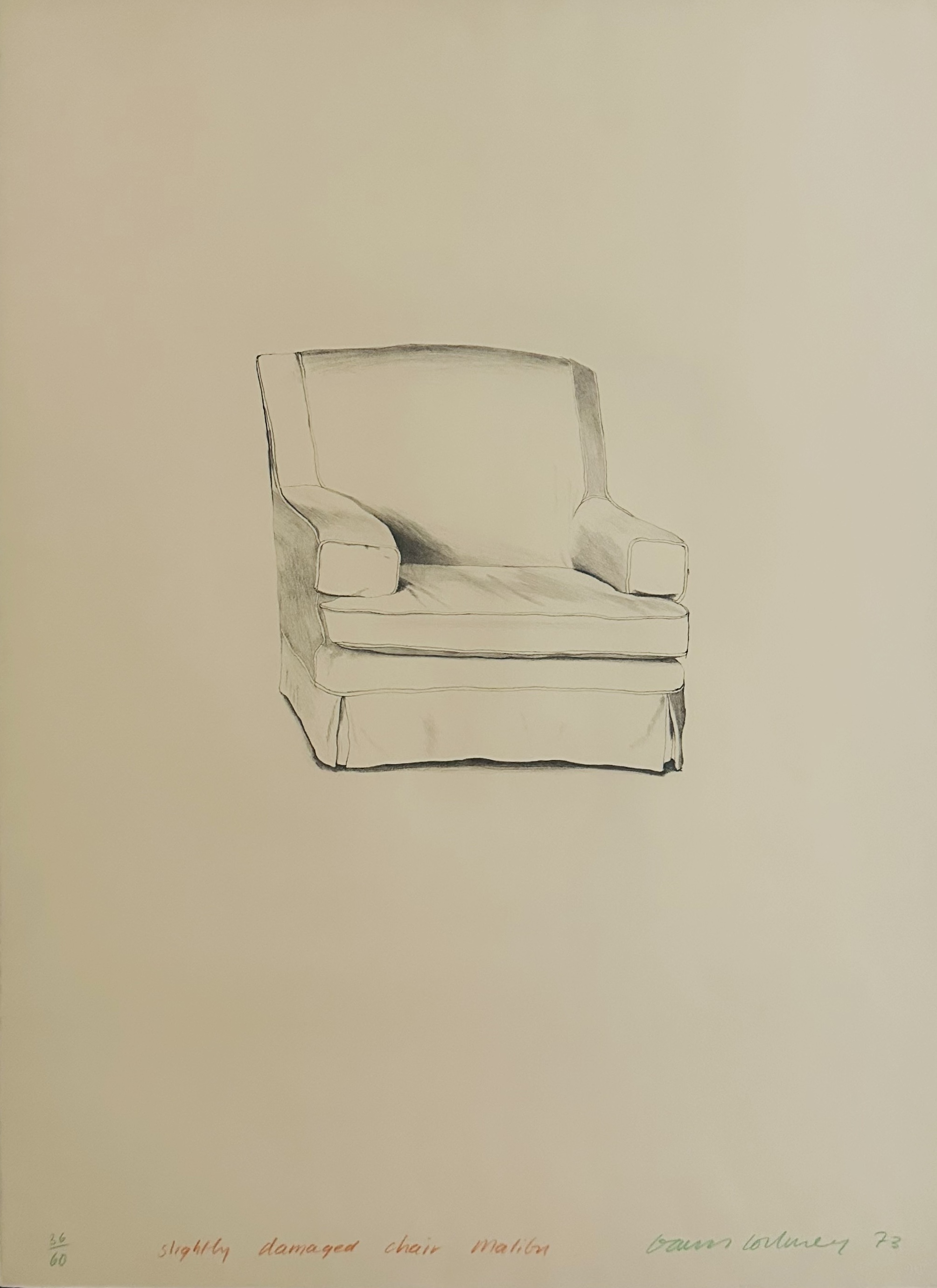 David Hockney – Slightly damaged chair, Malibu, 1973 – Lithographie