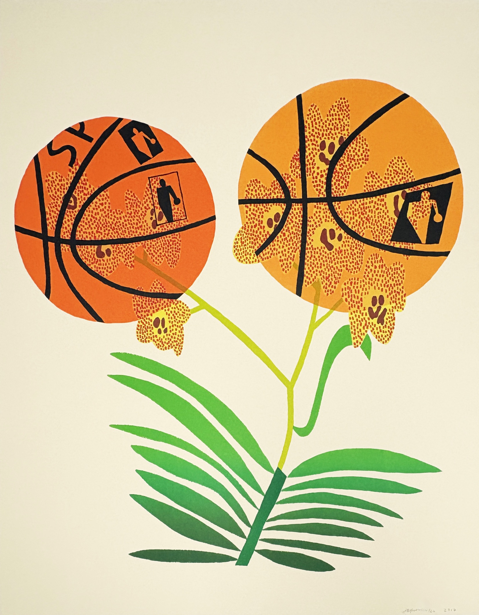 Jonas Wood – Double Basketball Orchid (State I), 2017 – Litografía