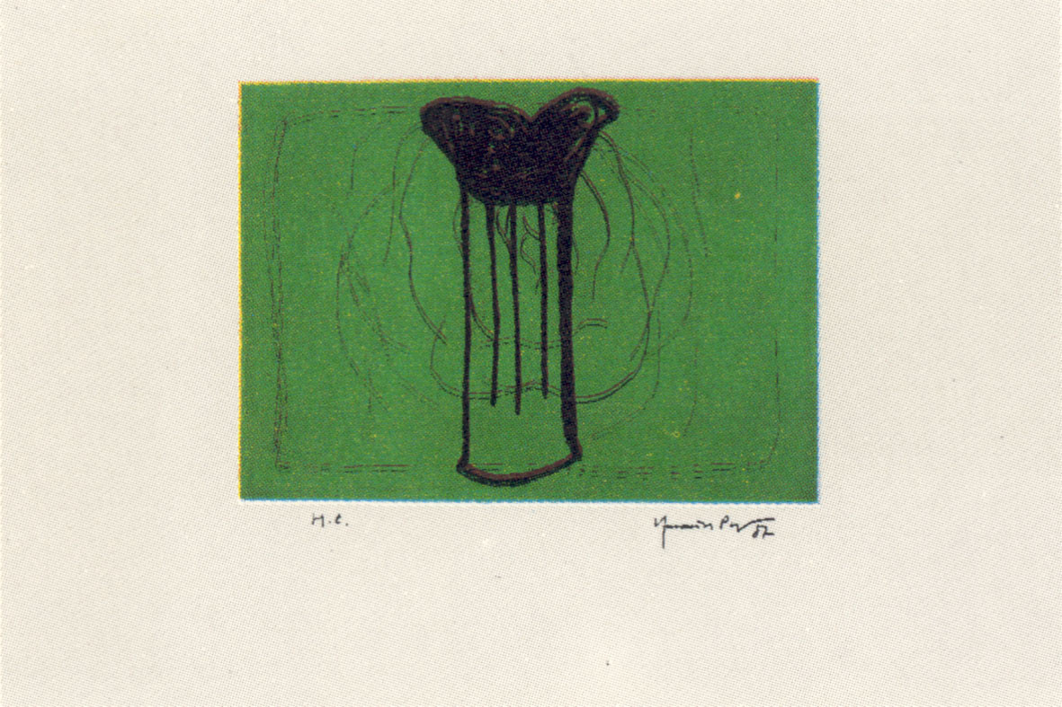 Joan Hernandez Pijuan – Gerro i flor sobre verd, 1987 – Técnica mixta