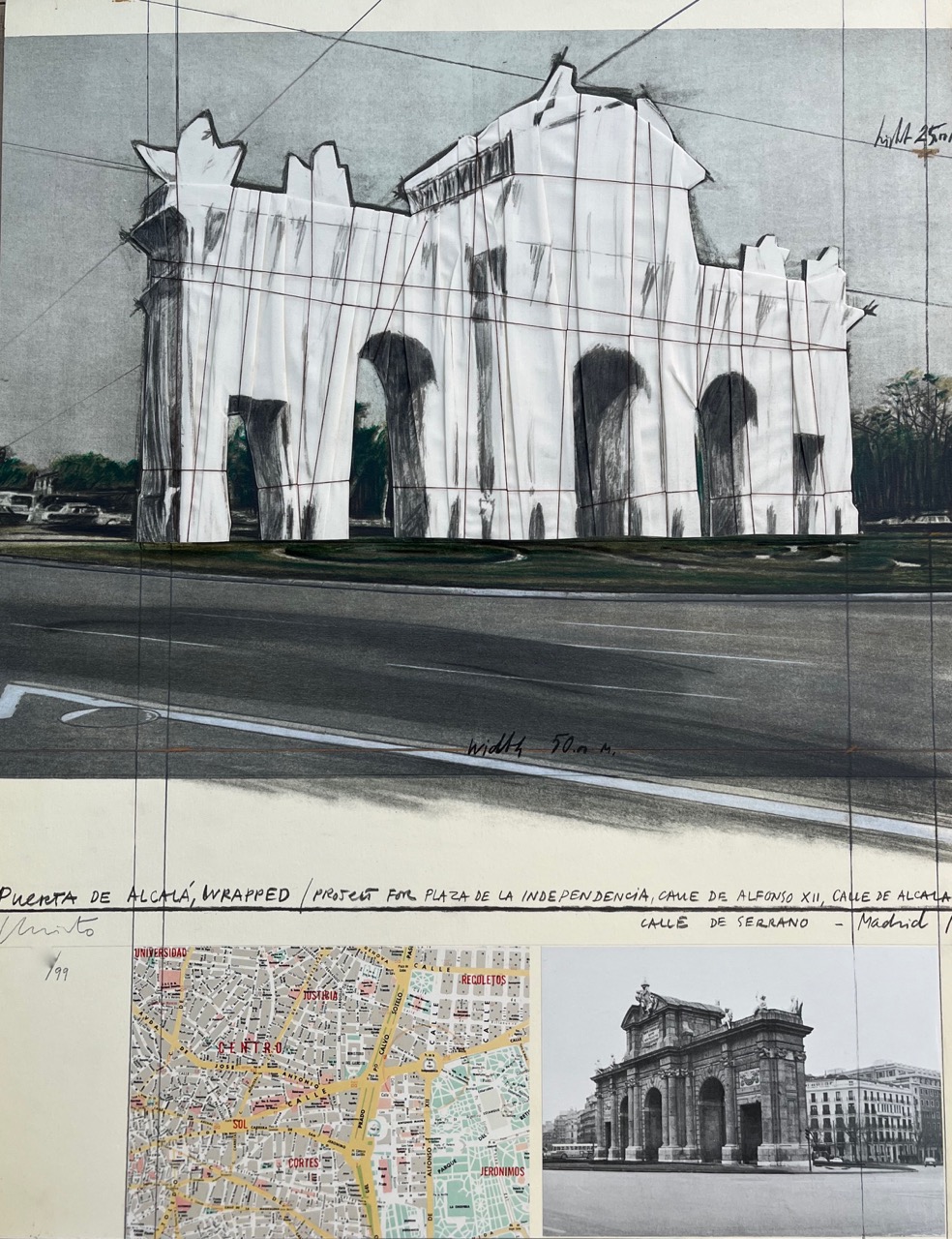 Javacheff Christo – Puerta de Alcalá, Wrapped; Project for Madrid, 1981 – Lithographie