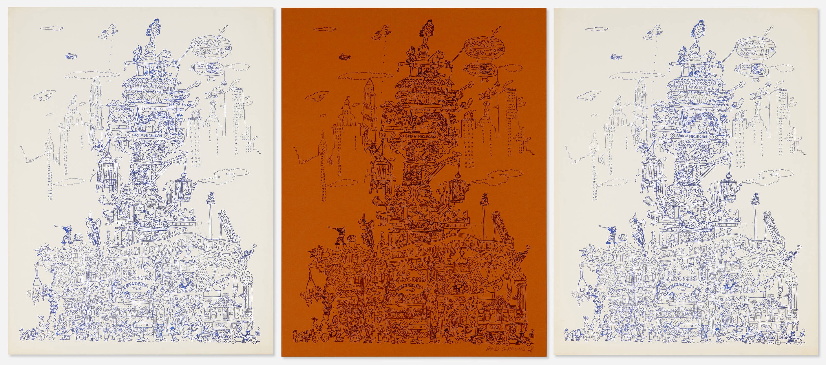 Red Grooms – City of Chicago exhibition poster, 1968 – Lithographie