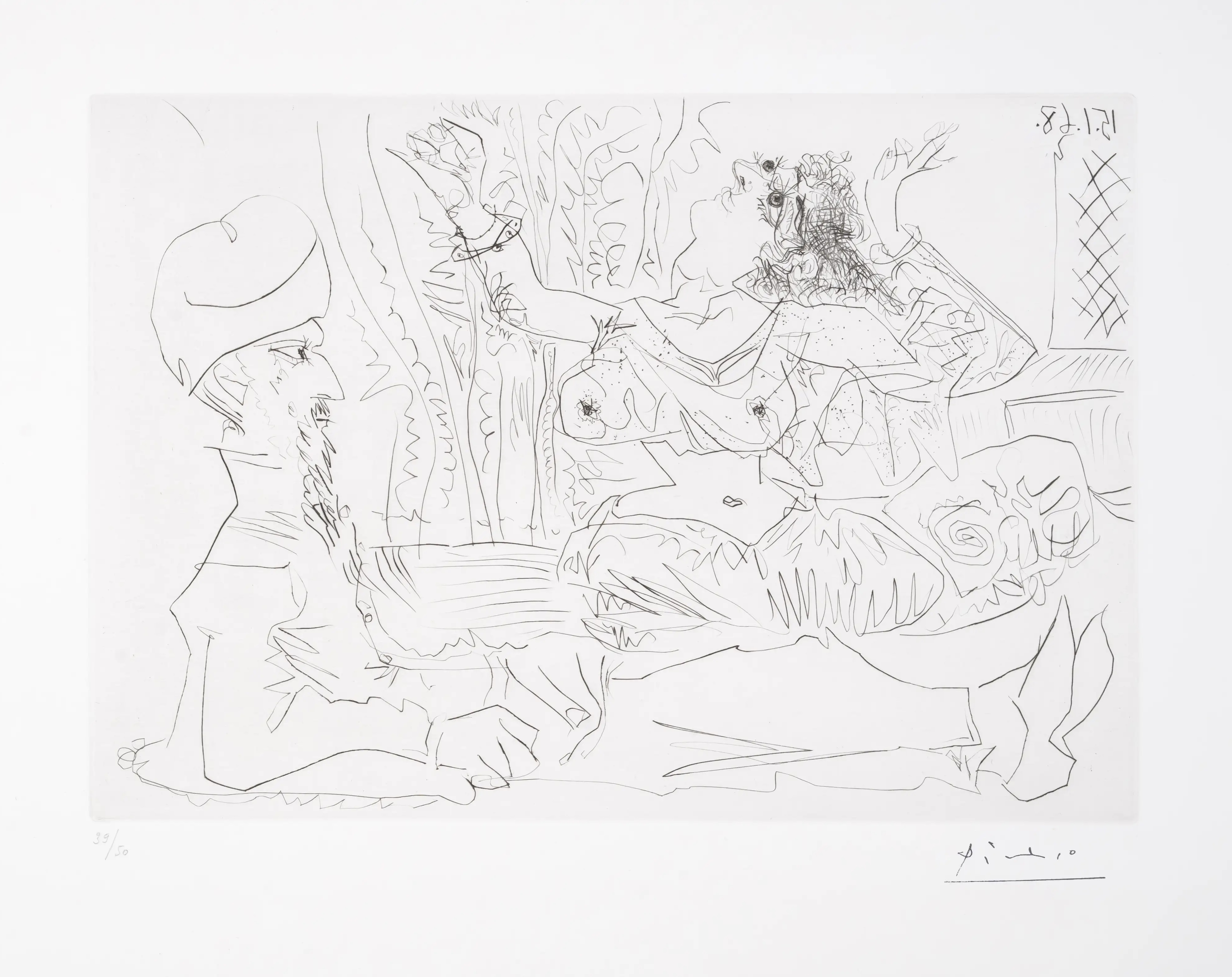 Pablo Picasso – Reclining Man in Turban and Belly Dancer, 1968 – Mischtechnik