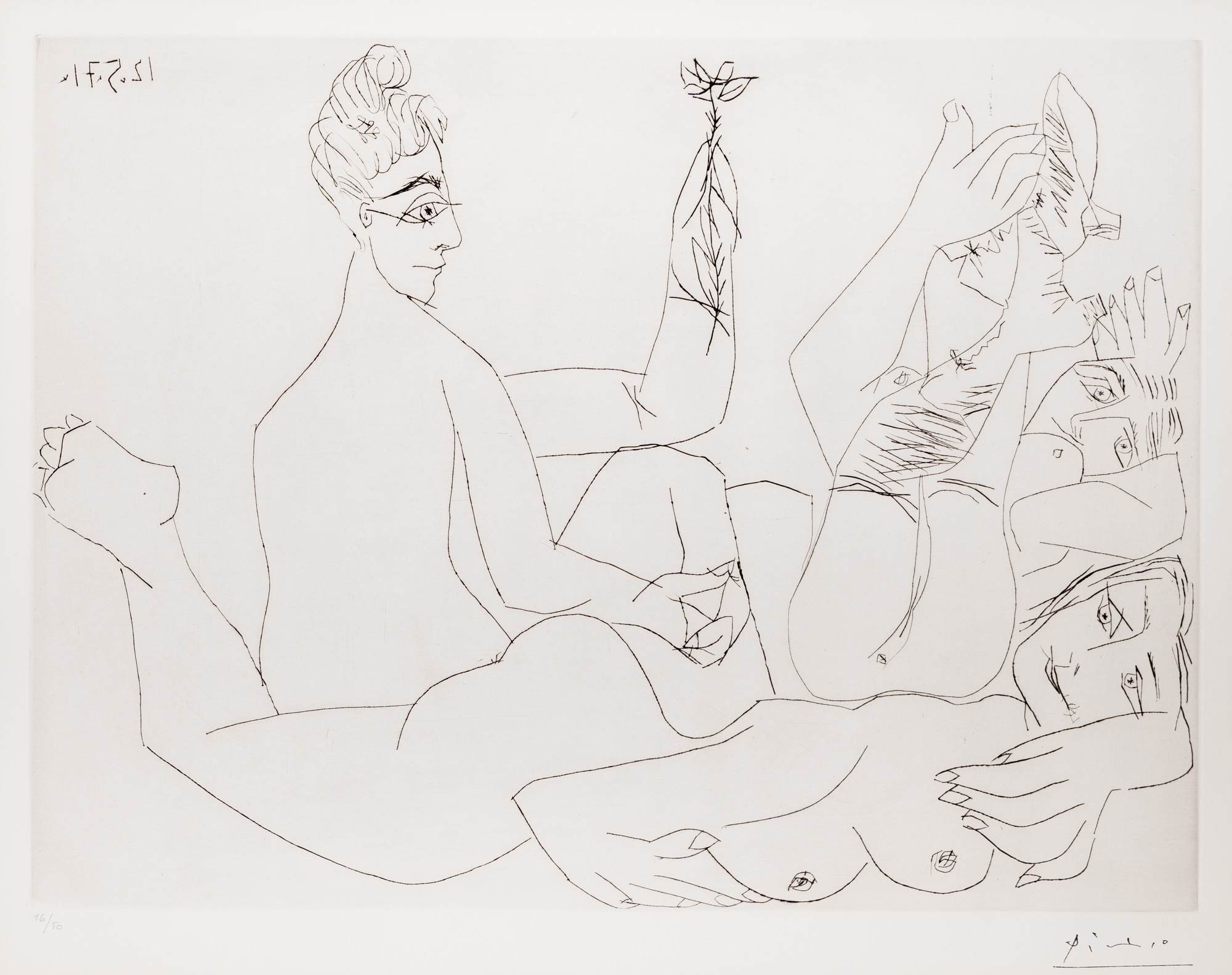 Pablo Picasso – Filles entre elles, dont une avec une fleur, 1971 – Kaltnadel