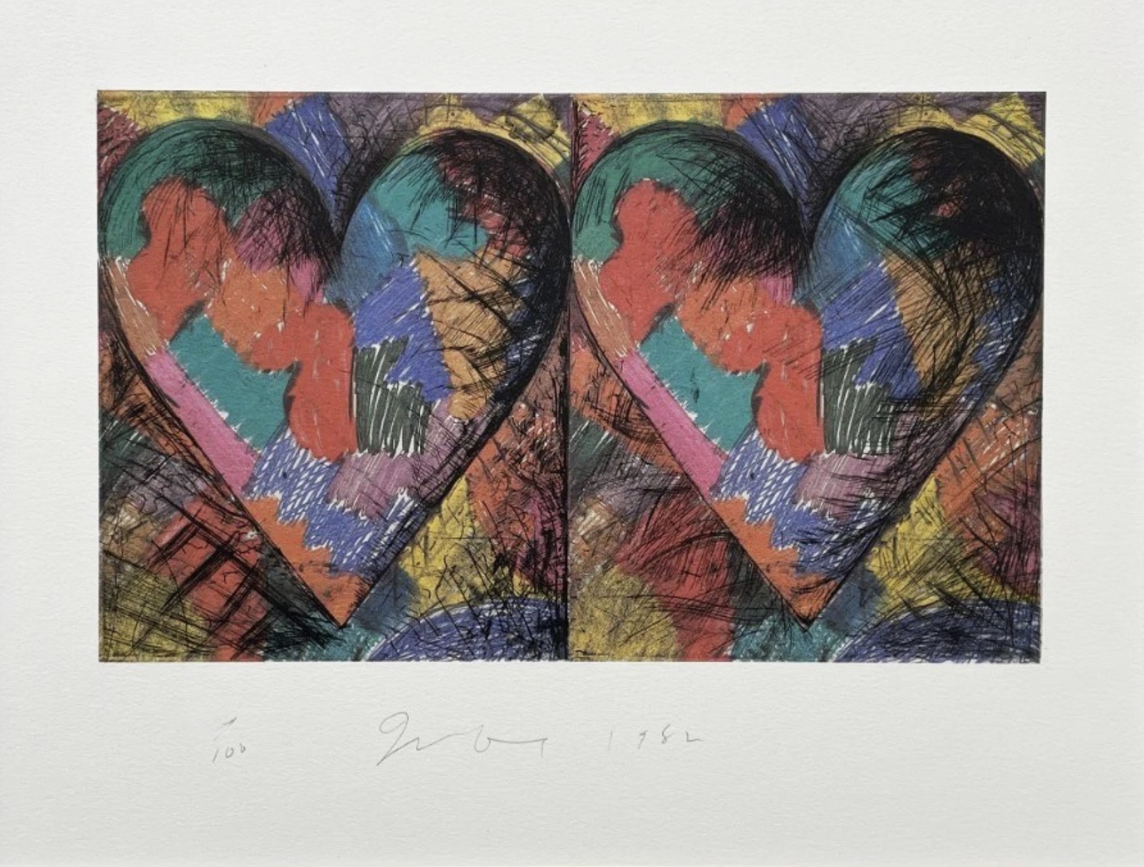 Jim Dine – Louisiana Hearts, 1982 – Técnica mixta