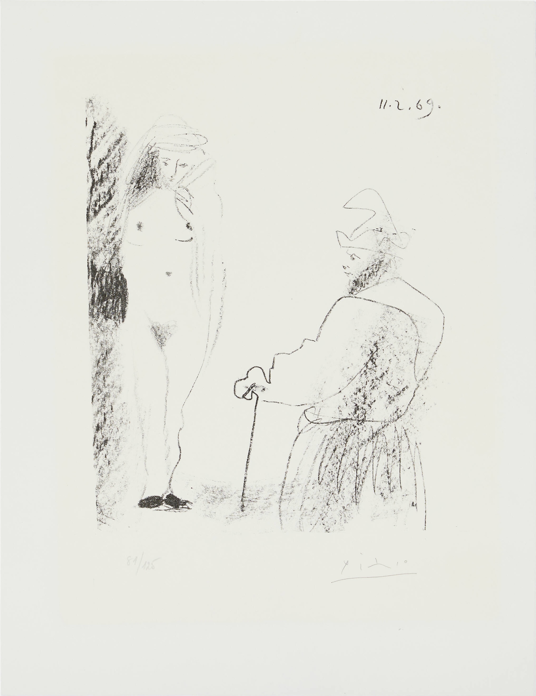 Pablo Picasso – Femme Nue et Homme à la Canne, 1969 – Lithographie