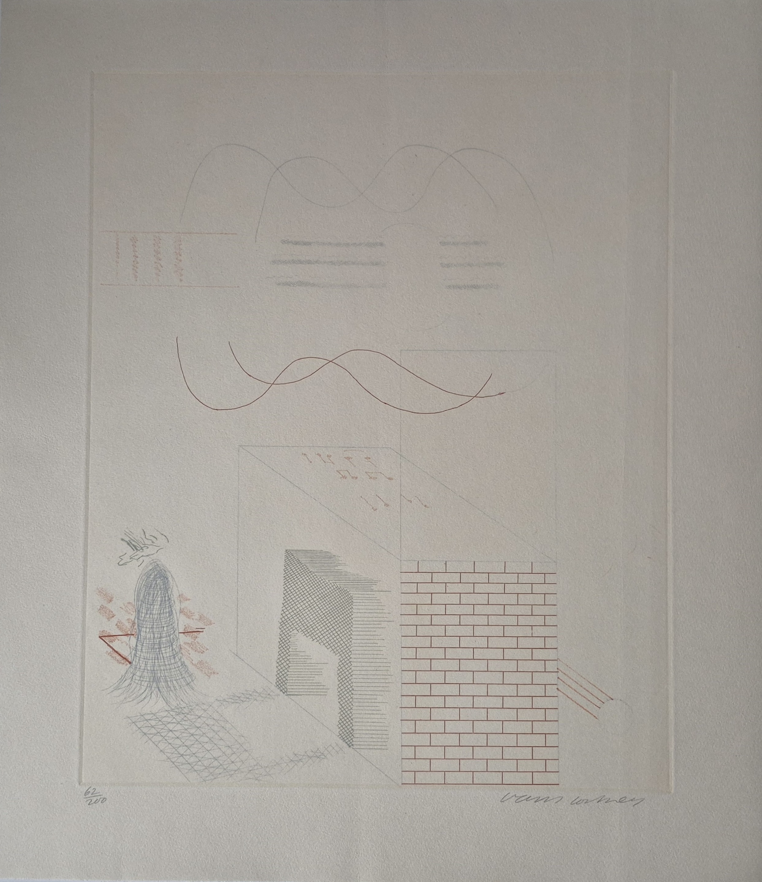 David Hockney – Buzzing of the Blue Guitar, 1977 – Etching