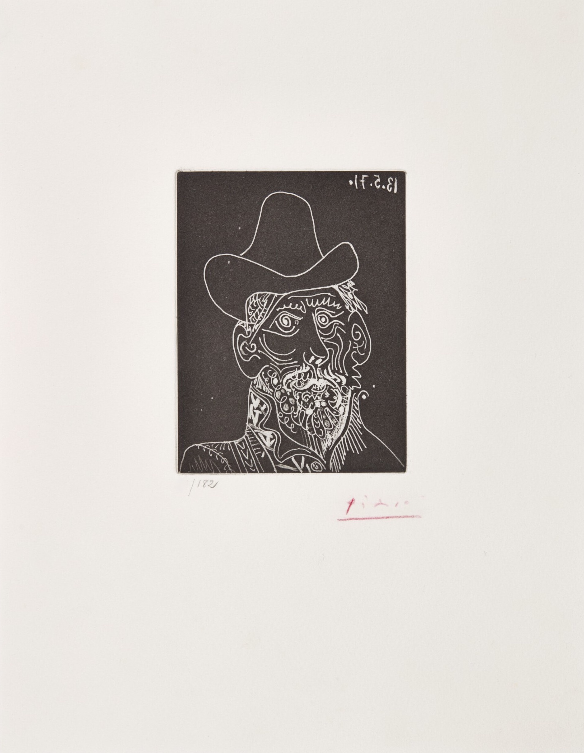 Pablo Picasso – Buste d'homme barbu au chapeau, 1971 – Aquatinta