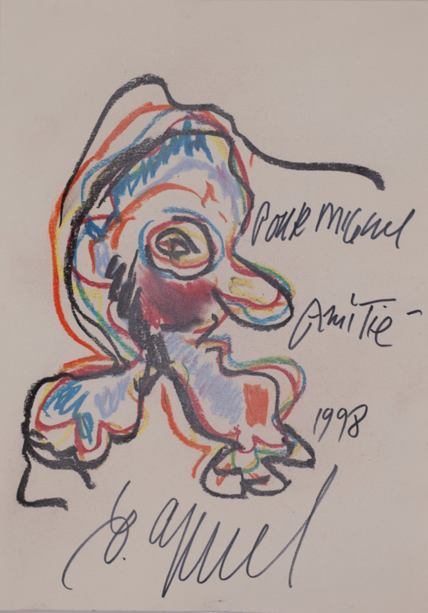 Karel Appel – Untitled (Colorful Figure), 1998 – Pastell